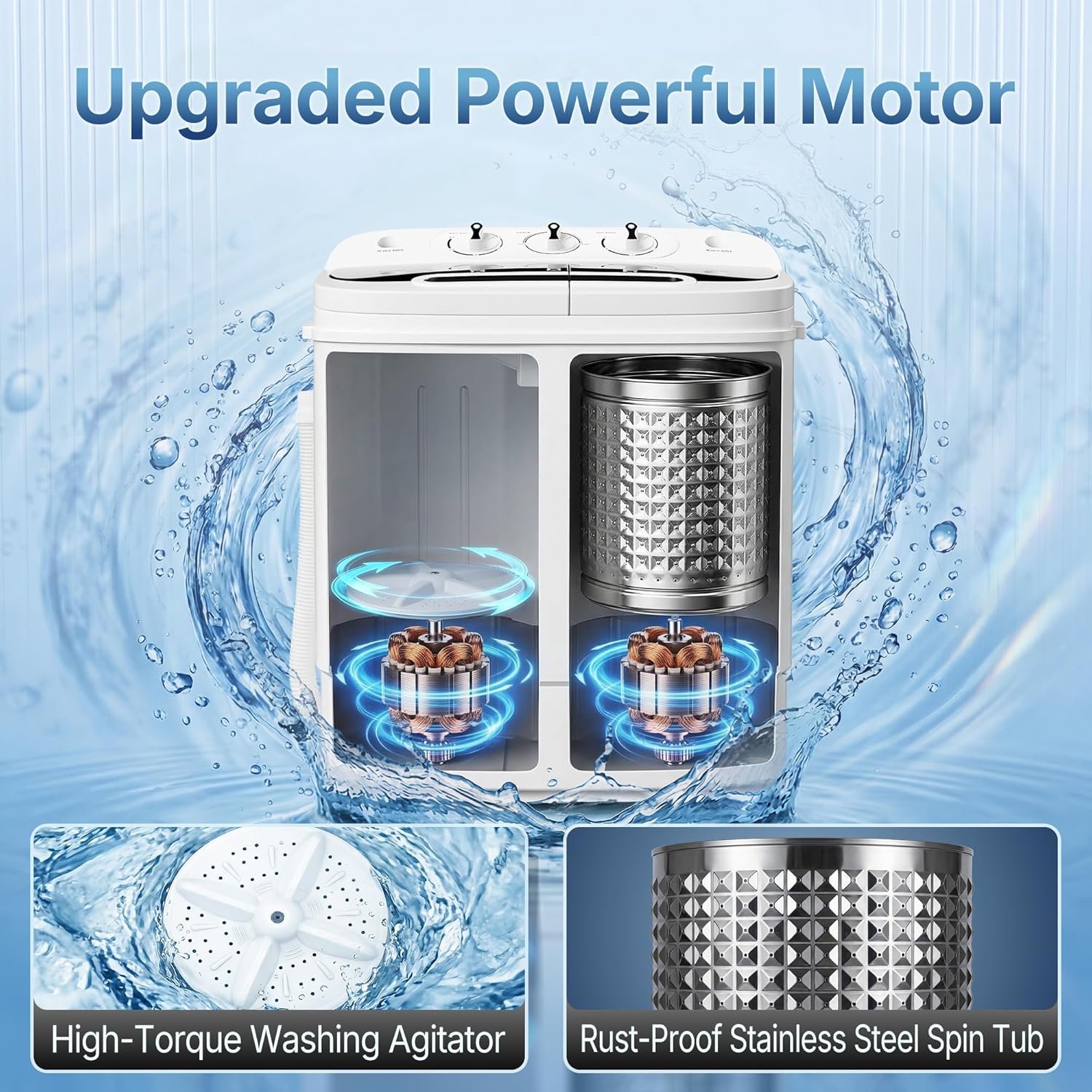 SUPER DEAL Compact Mini Twin Tub Washing Machine 13lbs Capacity Portable Washer Wash and Spin Cycle Combo, Built-in Gravity Drain for Camping, Apartments, Dorms, College, RV’s and Small Spaces - Image 2