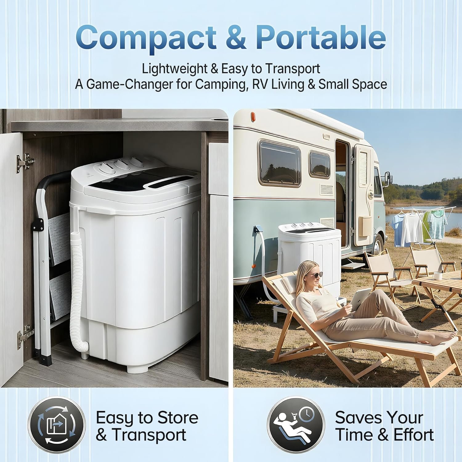 SUPER DEAL Compact Mini Twin Tub Washing Machine 13lbs Capacity Portable Washer Wash and Spin Cycle Combo, Built-in Gravity Drain for Camping, Apartments, Dorms, College, RV’s and Small Spaces - Image 6