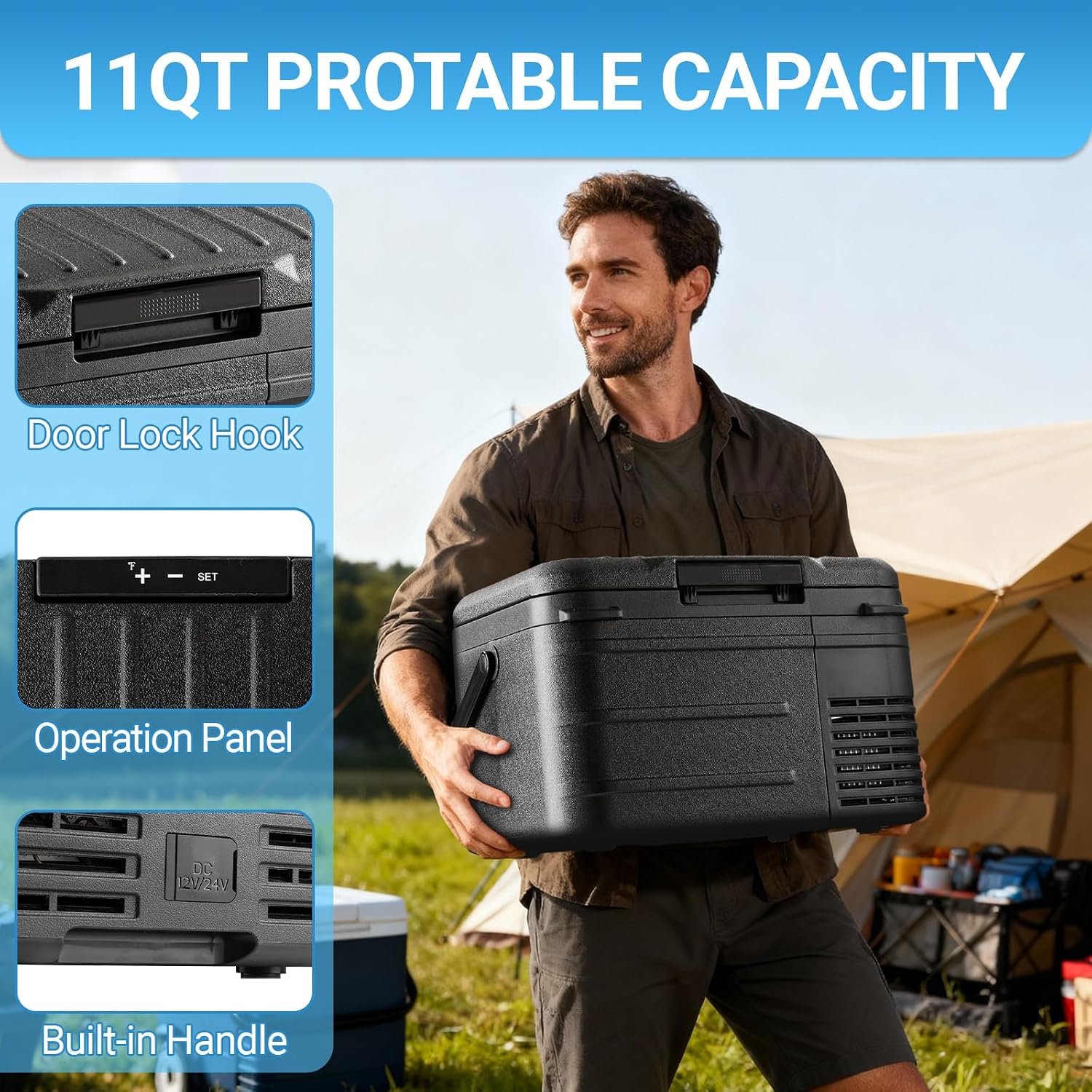 12 Volt Refrigerator, 11QT(10L) Compressor Electric Cooler, Car Fridge -4℉~68℉, Portable Refrigerator 12V/24V DC 110-240V AC, Compact Freezer for Vehicle RV Camping Truck Boat Travel, Black - Image 7