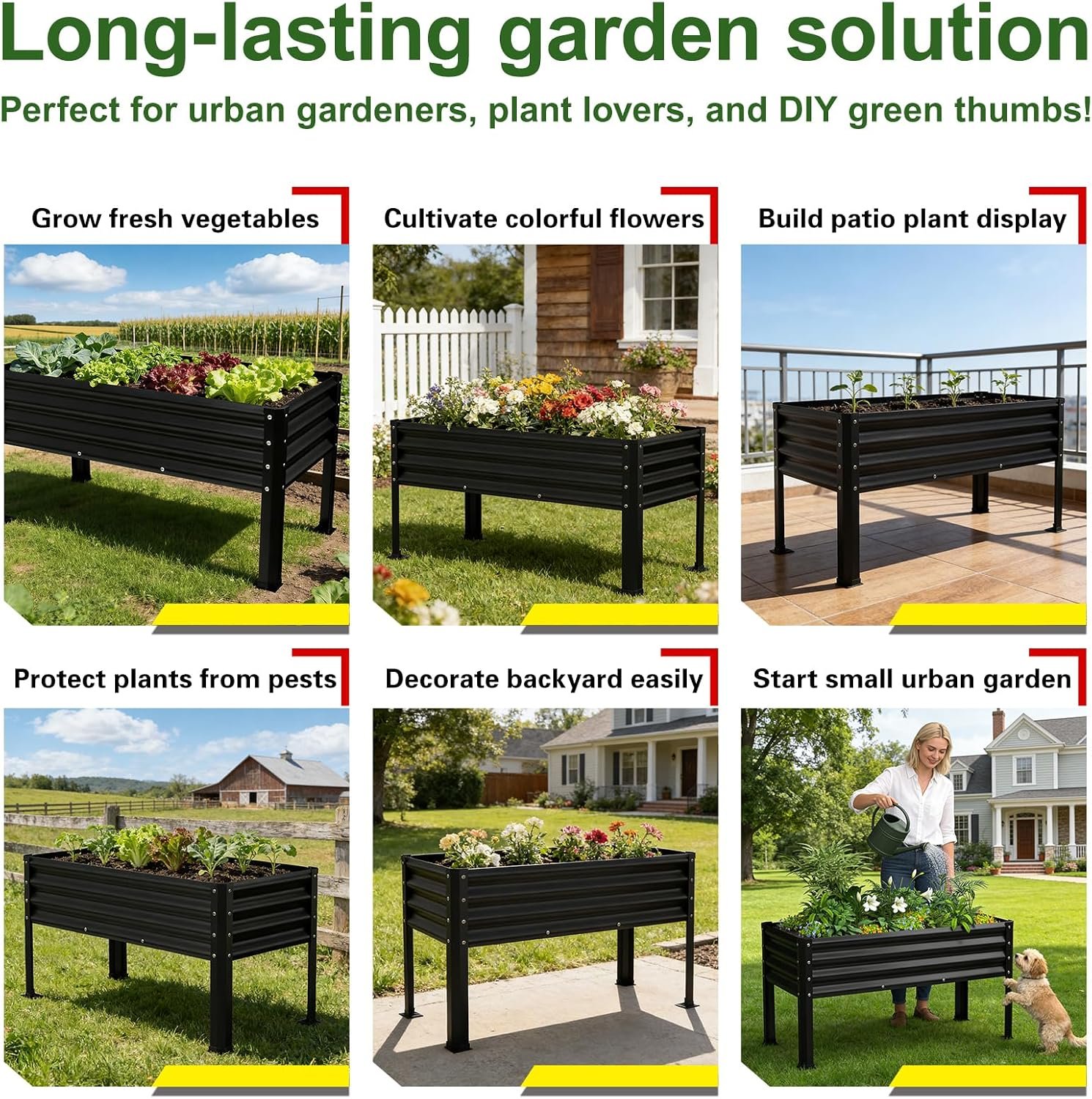 Large Galvanized Raised Garden Bed Outdoor with Legs, Load Capacity 1200LB, 48x26x30in Raised Garden Bed, for Backyard/Patio/Balcony/Gardening/Vegetables Flowers, Black - Image 4