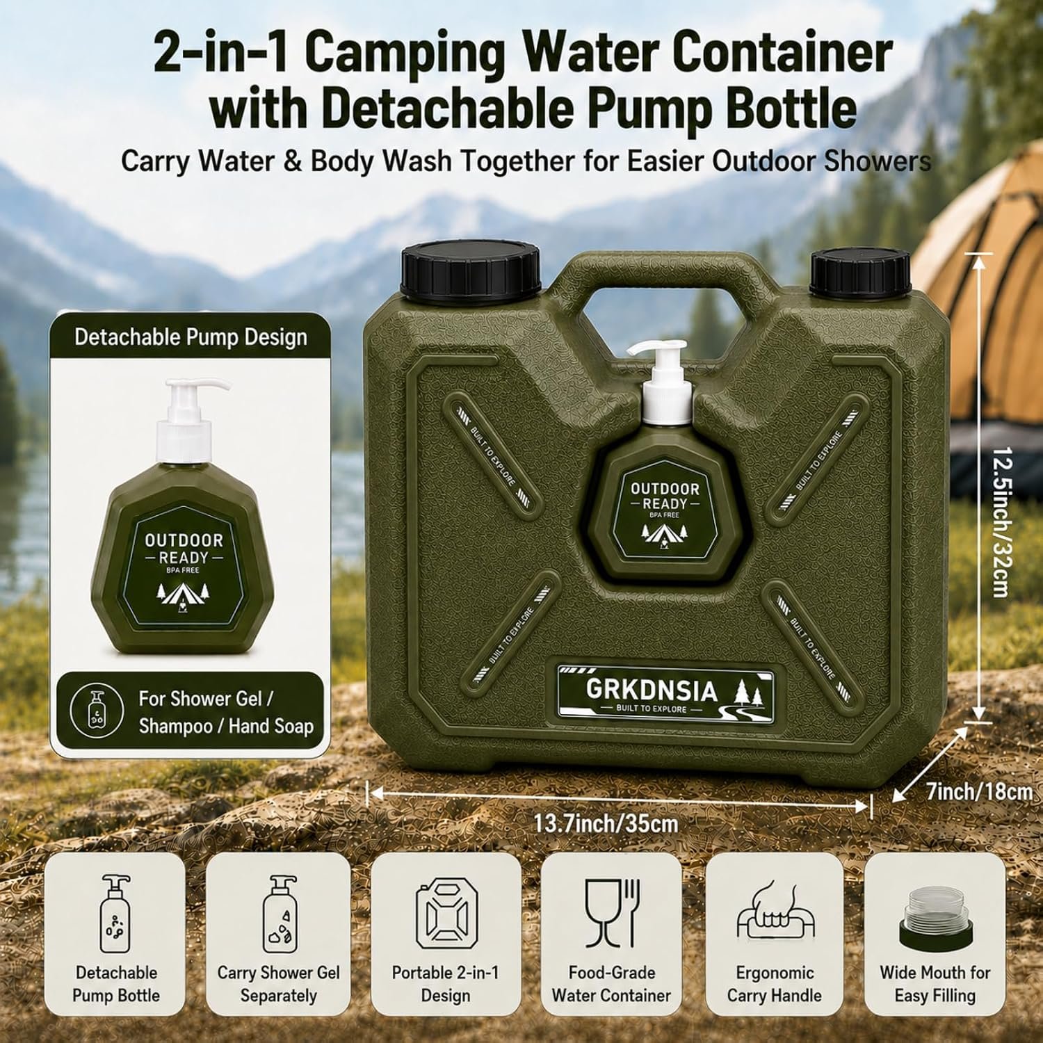 Camping Shower with Heater for USB Solar Charging Panel, Portable Shower Food-Grade Water Jug, 6000mAh Portable Shower Pump, 1500w Immersion Heater with Auto Shut-Off for Outdoor, Camping, Hiking - Image 4