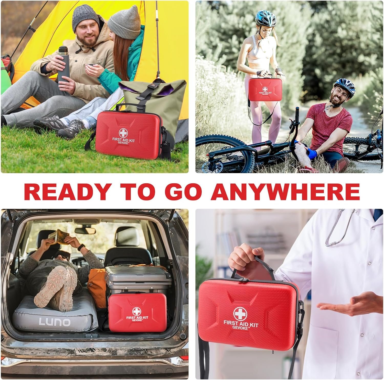 Gevoke 410 Piece Waterproof Hard Shell First Aid Kit, Red - Image 7