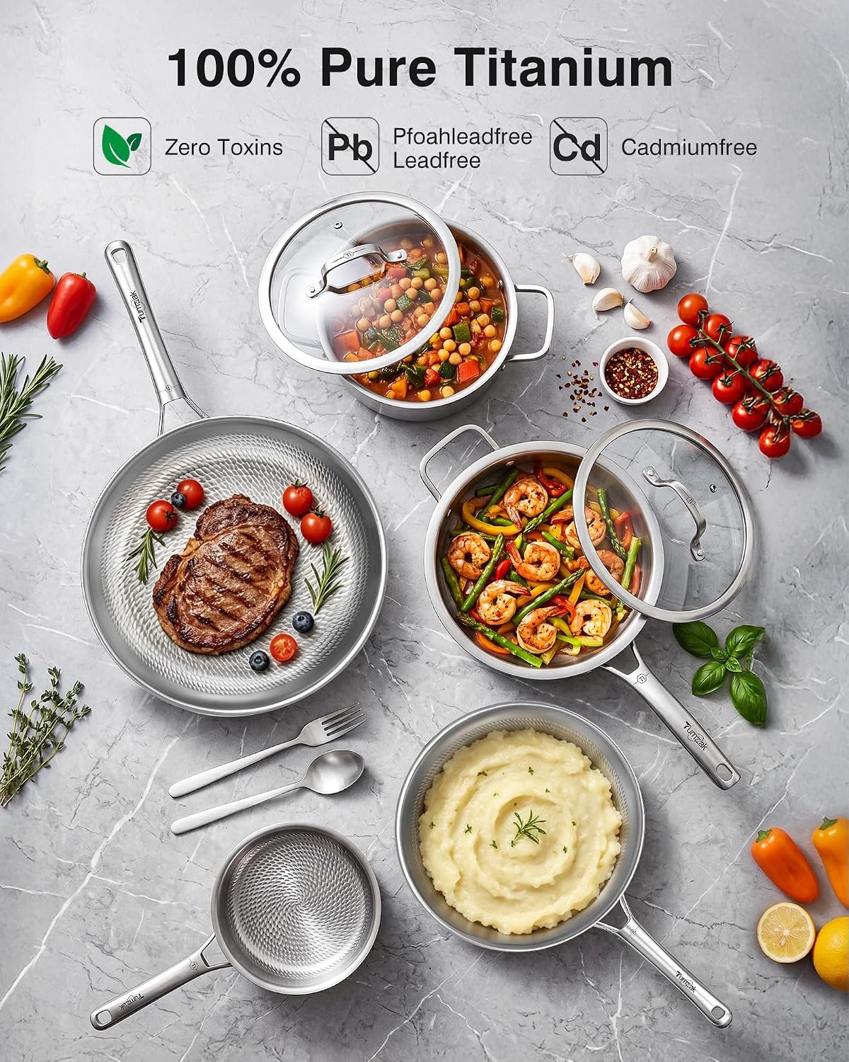 Titanium Pans for Cooking, 8-Inch Titanium Pan with Lid, Non-Stick Frying Pans, PFAS/PFOA/PTFE-Free, Dishwasher & Oven Safe, Compatible with Gas & Induction Cooktops - Image 8