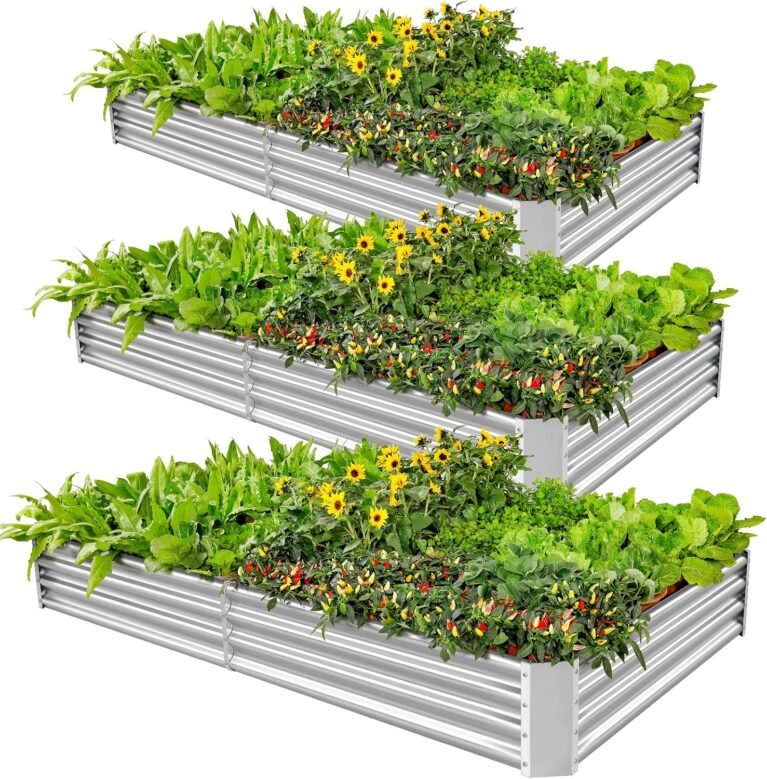 Land Guard 3 Pack 8×4×1ft Galvanized Metal Raised Garden Bed, Metal Planter Kit Box Outdoor for Deep-Rooted Vegetables, Flowers, Green and Herbs, Silver