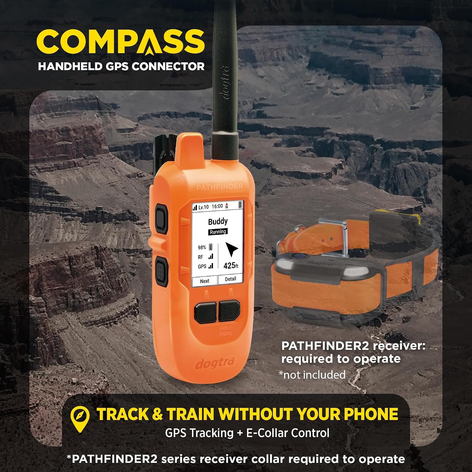 Dogtra PATHFINDER2 Compass Handheld Only - Live GPS Dog Tracking & Training E-Collar Remote (Requires Receiver), Built-in 2" LCD, No Subscription Required, 4 or 9-Mile Range, Expandable to 21 Dogs - Image 2