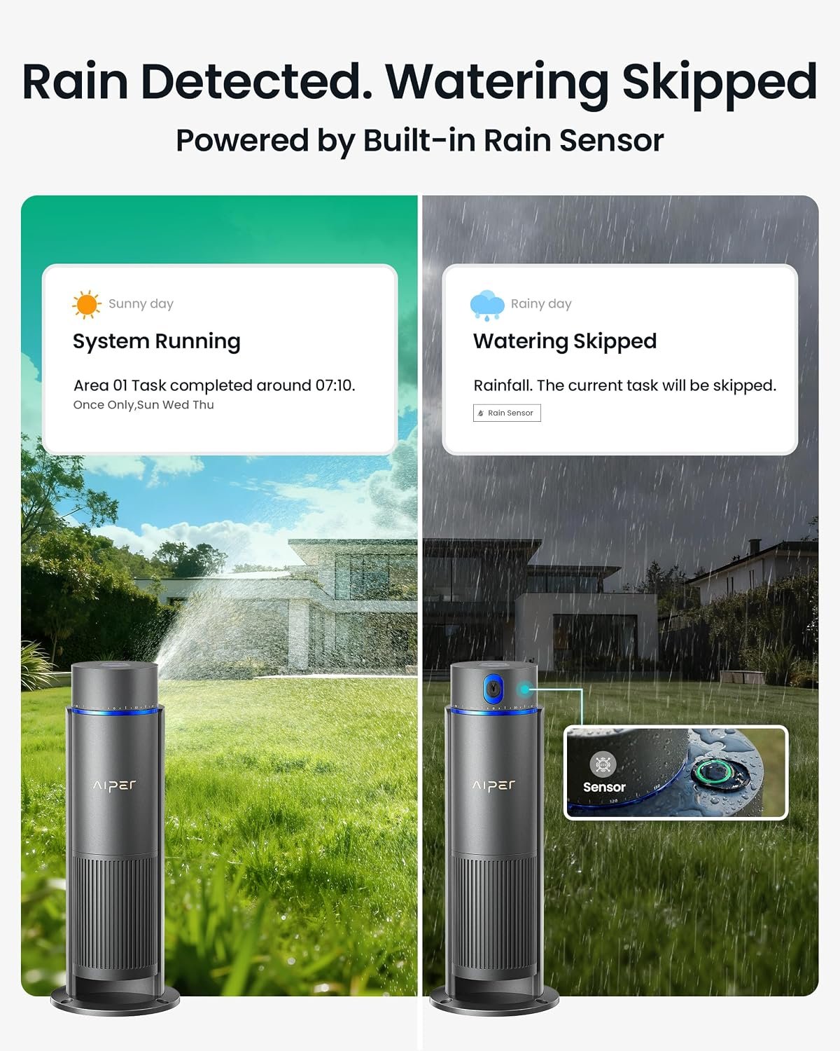 Aiper IrriSense 2 Lawn Sprinkler, Smart Irrigation System, Multi-Zone Plant-Specific Watering, Smart Scheduling, Weather-Adaptive Irrigation with Rain Sensor, for Lawns up to 9600 sq.ft.-Blue 2Pack - Image 9