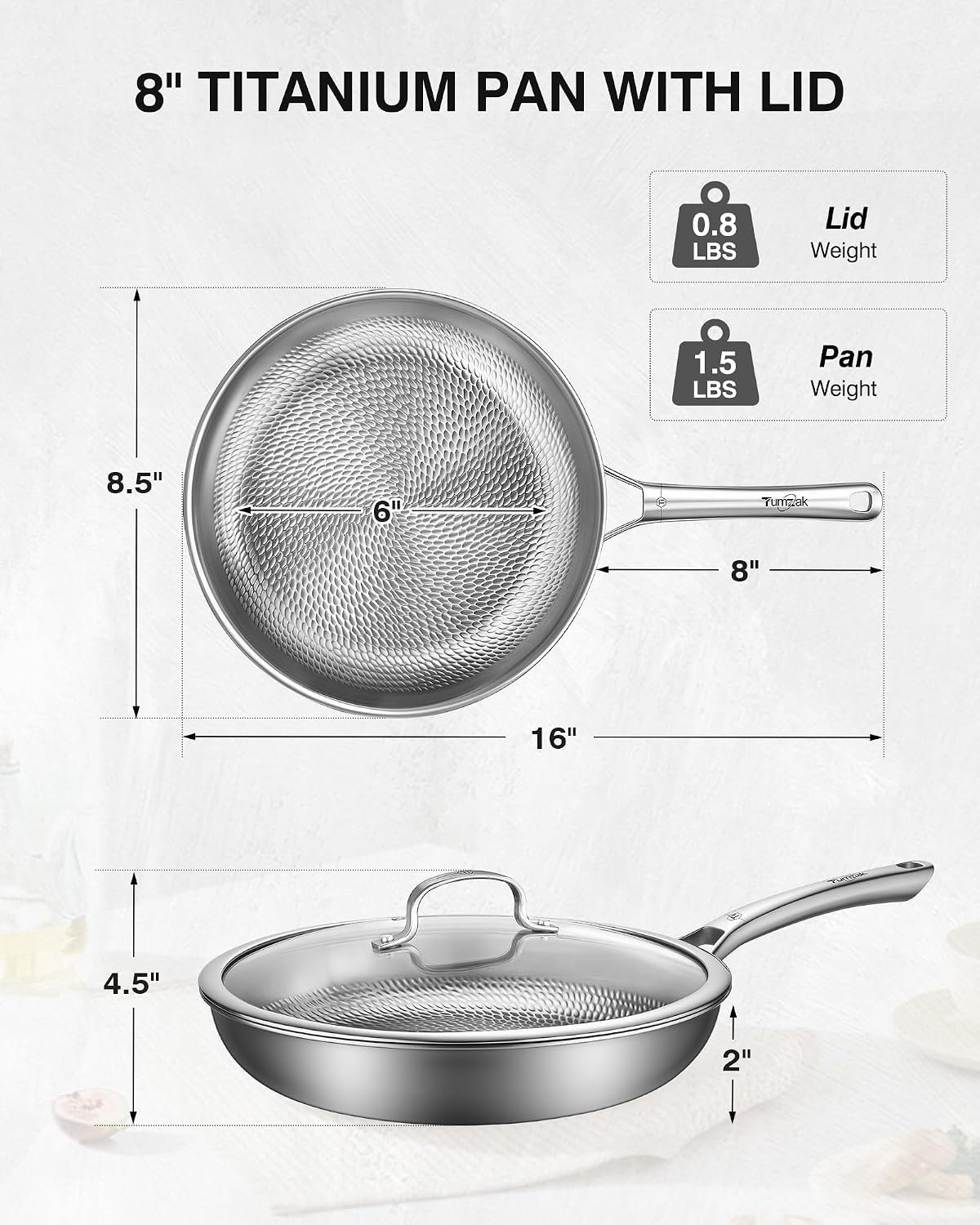 Titanium Pans for Cooking, 8-Inch Titanium Pan with Lid, Non-Stick Frying Pans, PFAS/PFOA/PTFE-Free, Dishwasher & Oven Safe, Compatible with Gas & Induction Cooktops - Image 2
