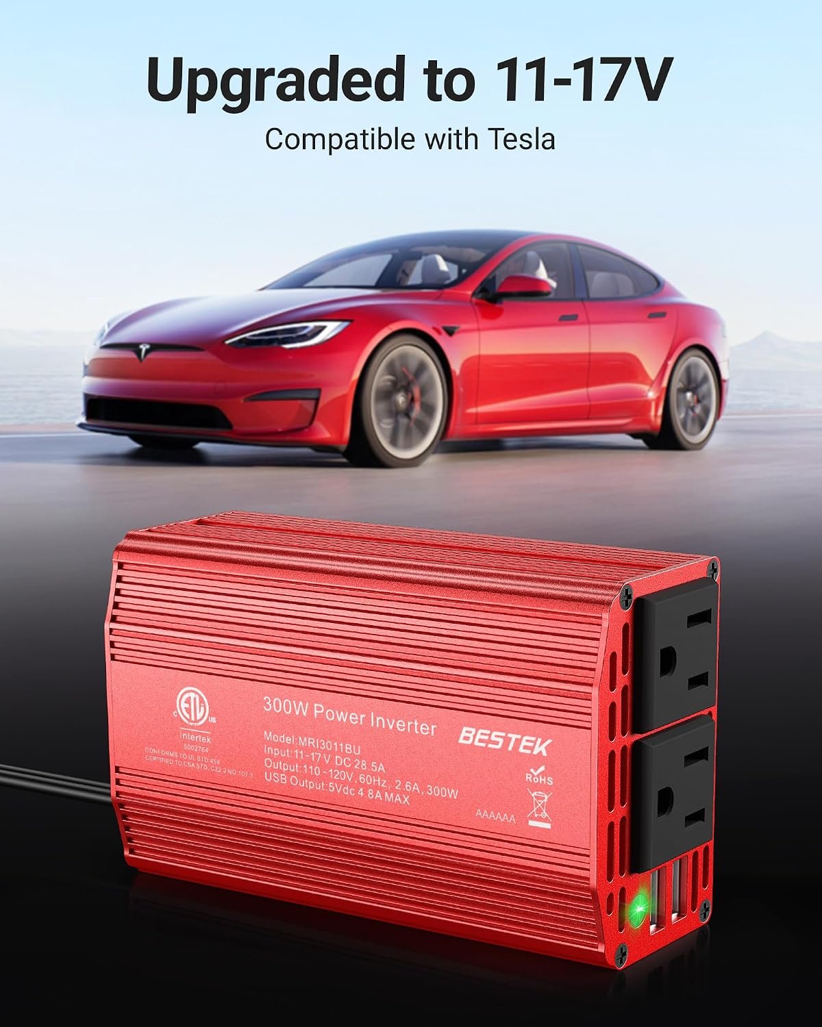 BESTEK Power Inverter DC 12-17V to AC 110V - 300W Car Plug Adapter Outlet - Image 6