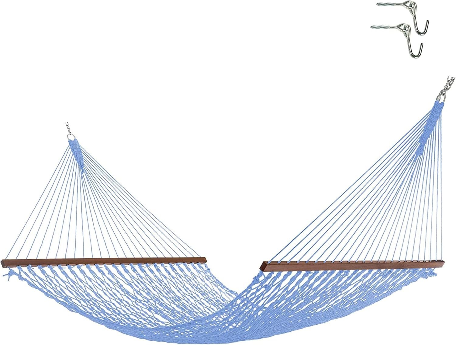 Hatteras Hammocks Deluxe Coastal Blue Duracord Rope Hammock with Free Extension Chains & Tree Hooks, Handcrafted in The USA, 450 LB Weight Capacity, 13 ft. x 60 in