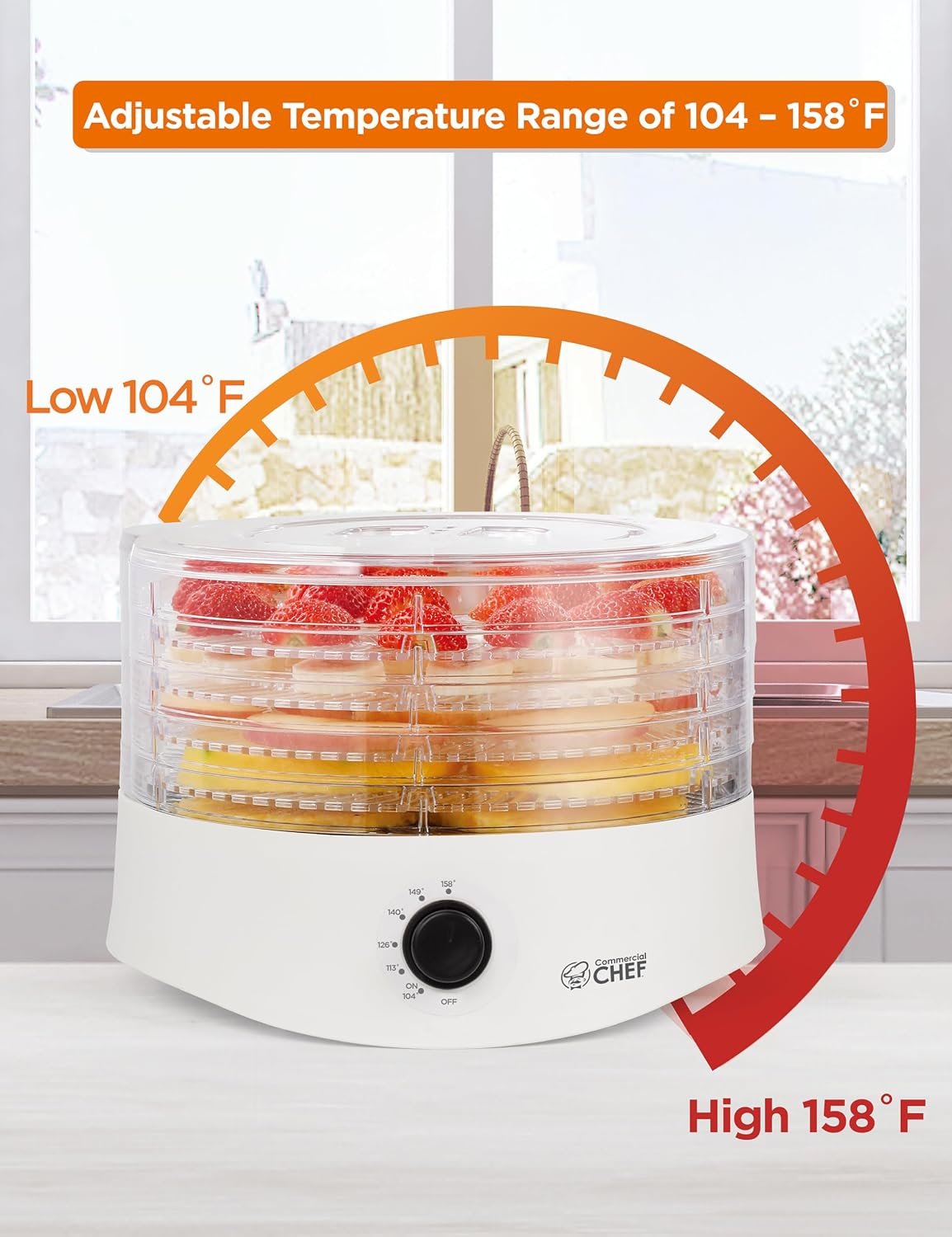 Commercial Chef Food Dehydrator, Five 9.25” BPA-Free Trays, CCD100W6, White - Image 6