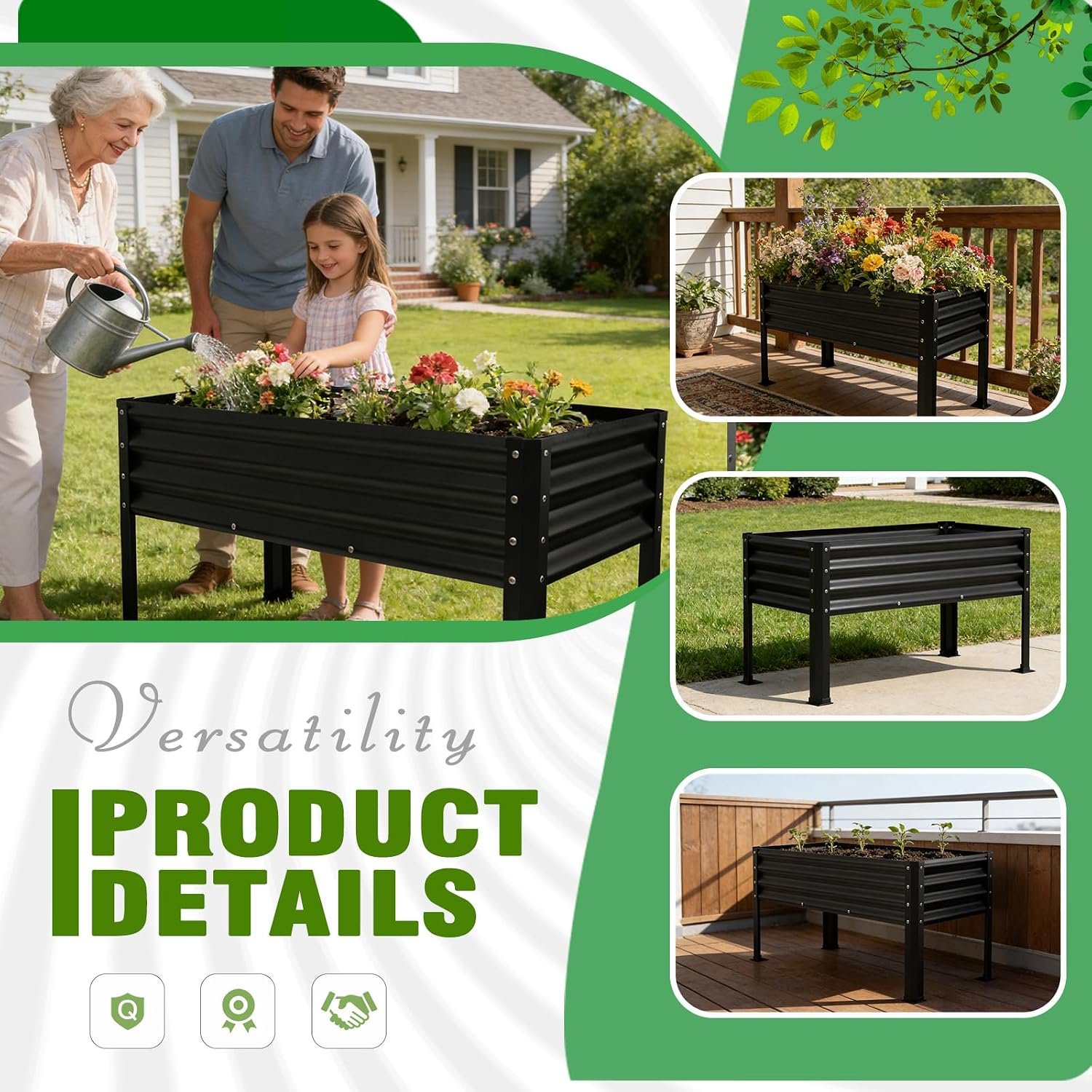 Large Galvanized Raised Garden Bed Outdoor with Legs, Load Capacity 1200LB, 48x26x30in Raised Garden Bed, for Backyard/Patio/Balcony/Gardening/Vegetables Flowers, Black - Image 6
