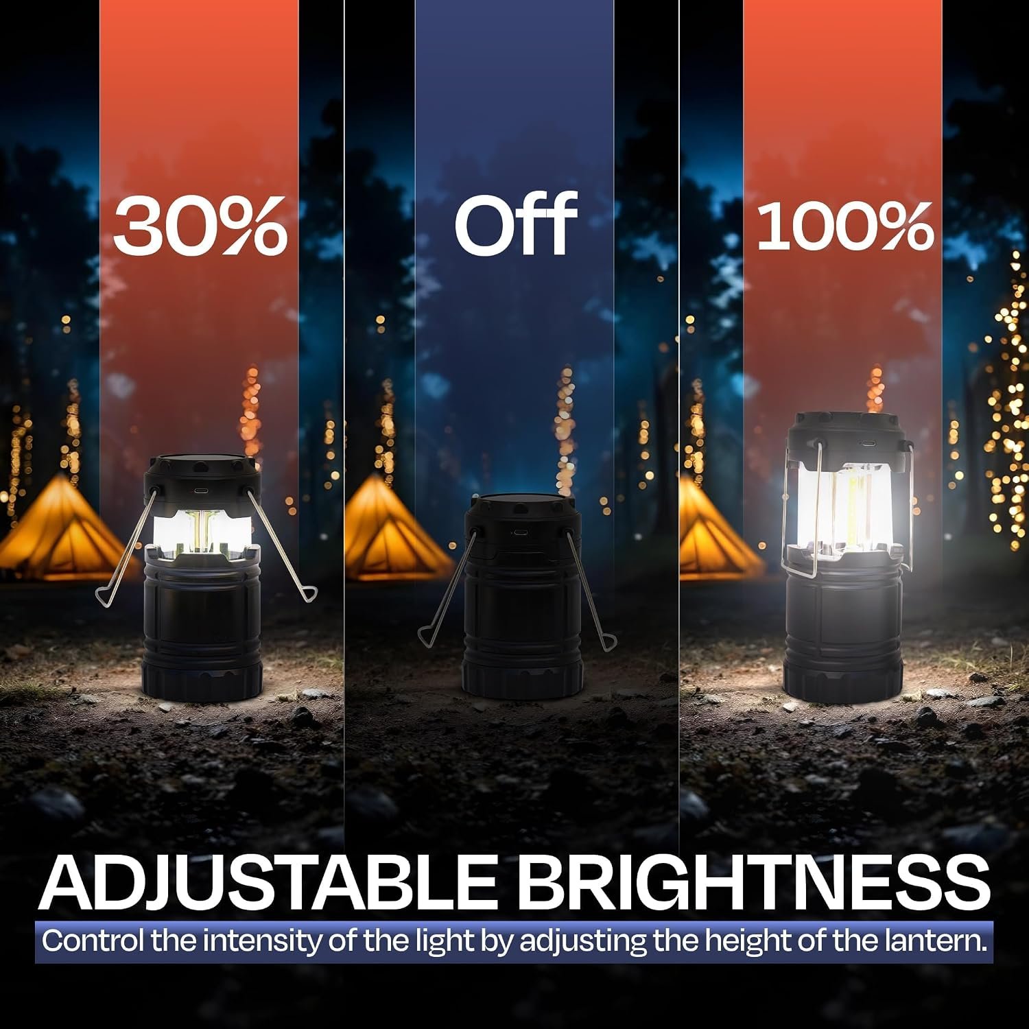 Rechargeable Camping Lantern, Pack of 2 - LED Camping Lantern Battery Powered, Waterproof Solar Lantern for Emergency, Hiking & Power Outages | USB-C Rechargeable, Collapsible, 360° Light - Image 6