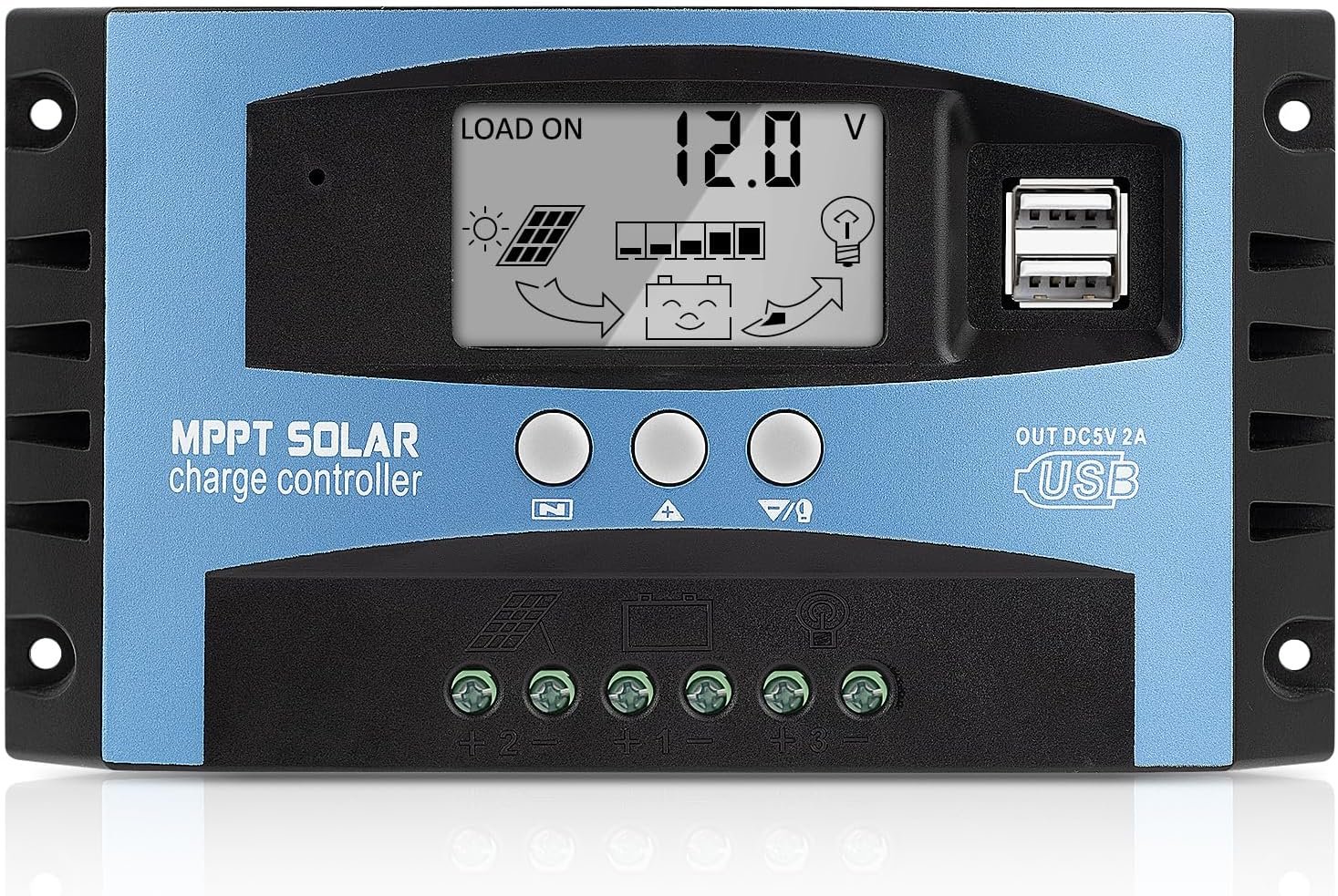100A MPPT Solar Panel Charging Controller, 12V/24V Auto Solar Battery Charger Controller with LCD Display, Dual USB Port and Timer Setting ON/Off Hours