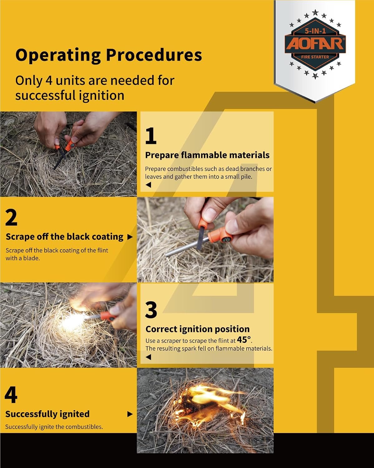 AOFAR Fire Starter AF-381/AF-381plus Fire Steel with Paracord and Whistle for Camping, Hiking, Hunting, Backpacking, Boating, Emergency Rescue… - Image 3