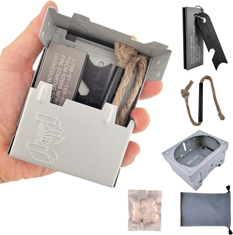 Survival Fire Starter Kit - Ferro Rod & Magnesium Fire Starter Compact Solo Stove with Flint and Steel to Firestarter Fireplace Pit for Outdoor Camping Bushcraft Hiking Emergency Gadgets