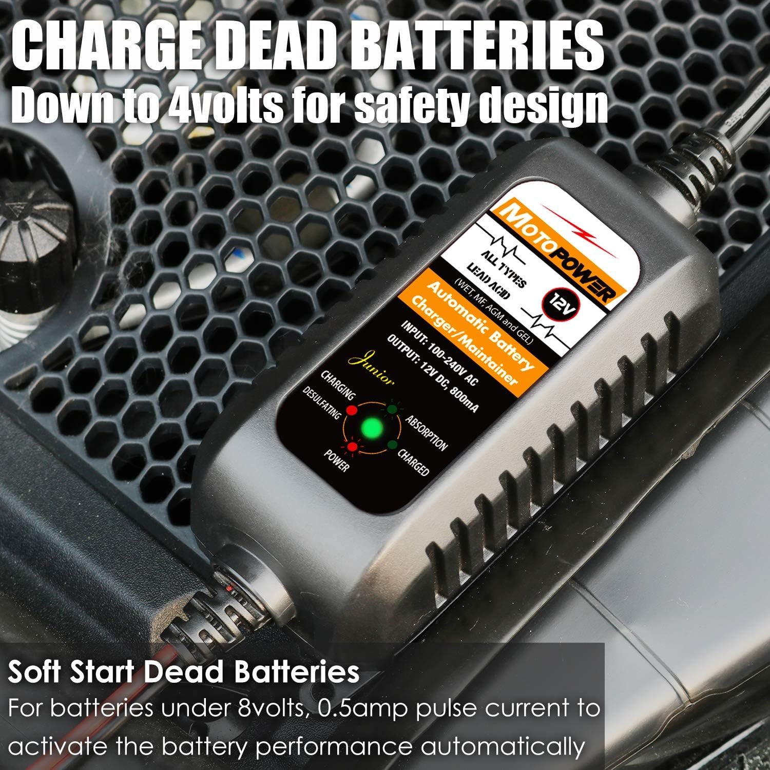 MOTOPOWER MP00205A 12V 800mA Automatic Battery Charger, Maintainer, Trickle and Desulfator - Image 2