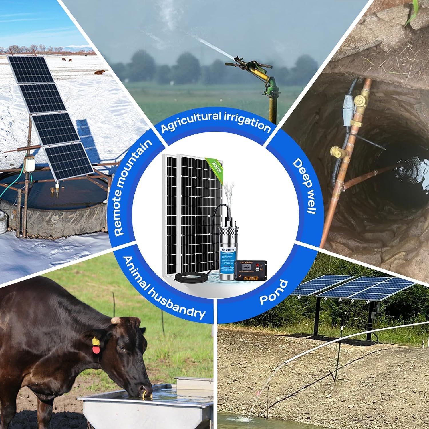 ECO-WORTHY 200W Solar Well Pump Kit, 12V Stainless Steel Deep Well Solar Pump, 2pcs Solar Panels with Controller and Cable for Off-grid Living, Irrigation, Farm, Delivered in Multiple Packages - Image 8