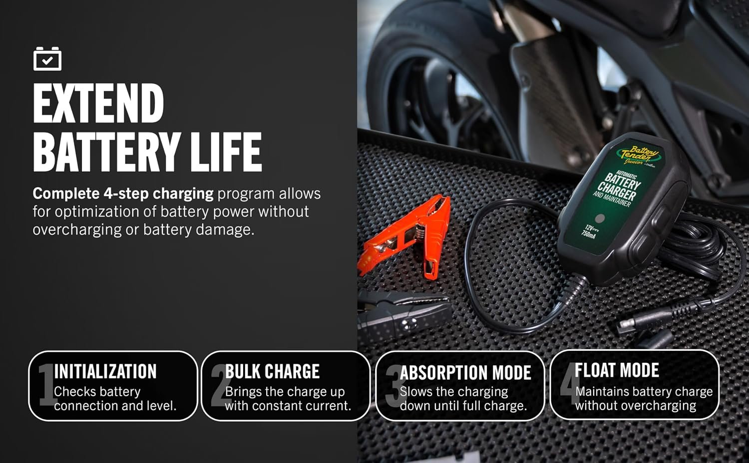 Battery Tender Junior 12V, 750mA Charger and Maintainer: Automatic 12V Powersports for Motorcycle, ATVs, and More - Smarter Than a Trickle Charger - 021-0123 - Image 3