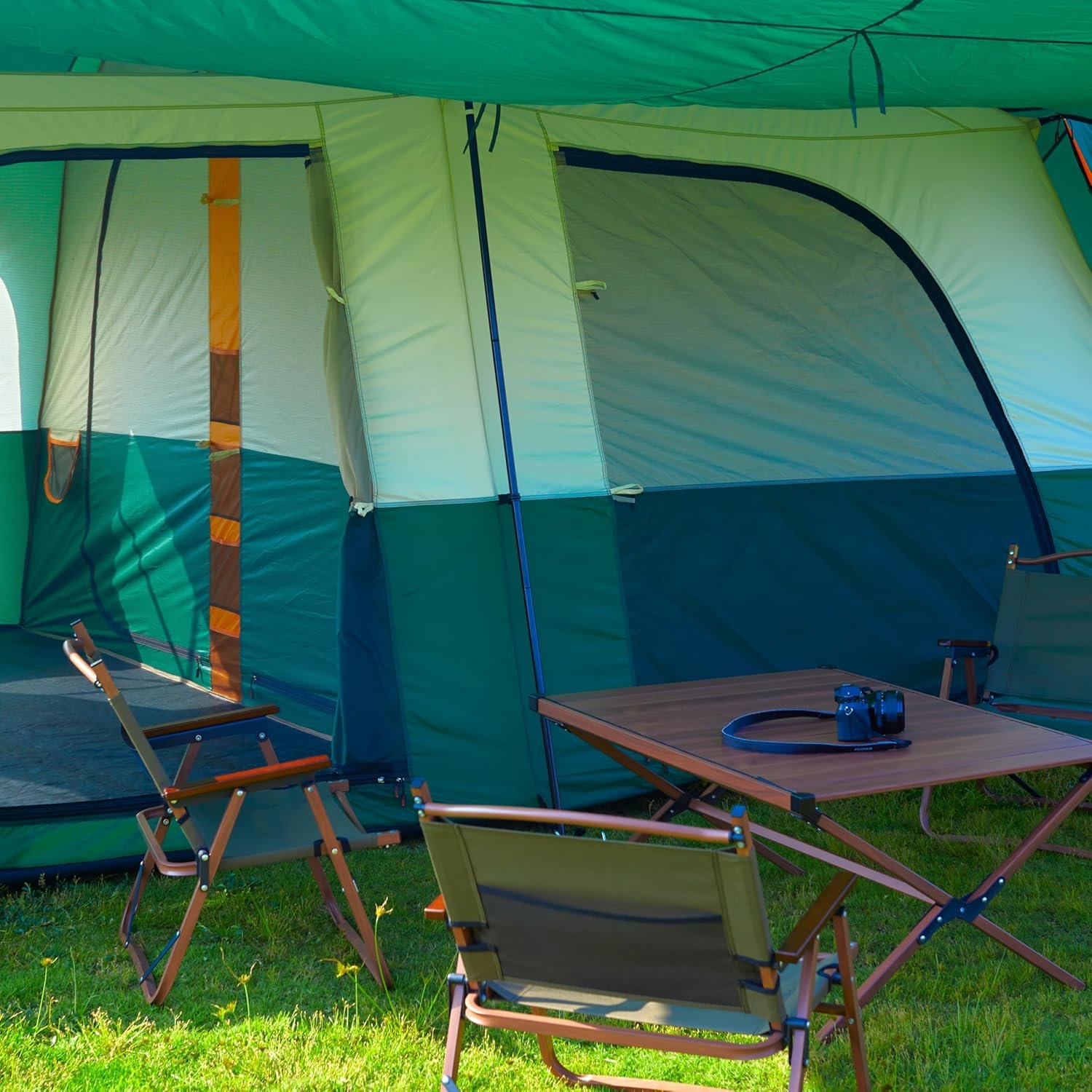 KTT Extra Large Tent 12-14 Person,Family Cabin Tents,2 Rooms,Straight Wall,2 Doors 4 Windows with Mesh,Waterproof,Straight Wall,Big Tent for Outdoor,Picnic,Camping,Gathering(Brown) - Image 9