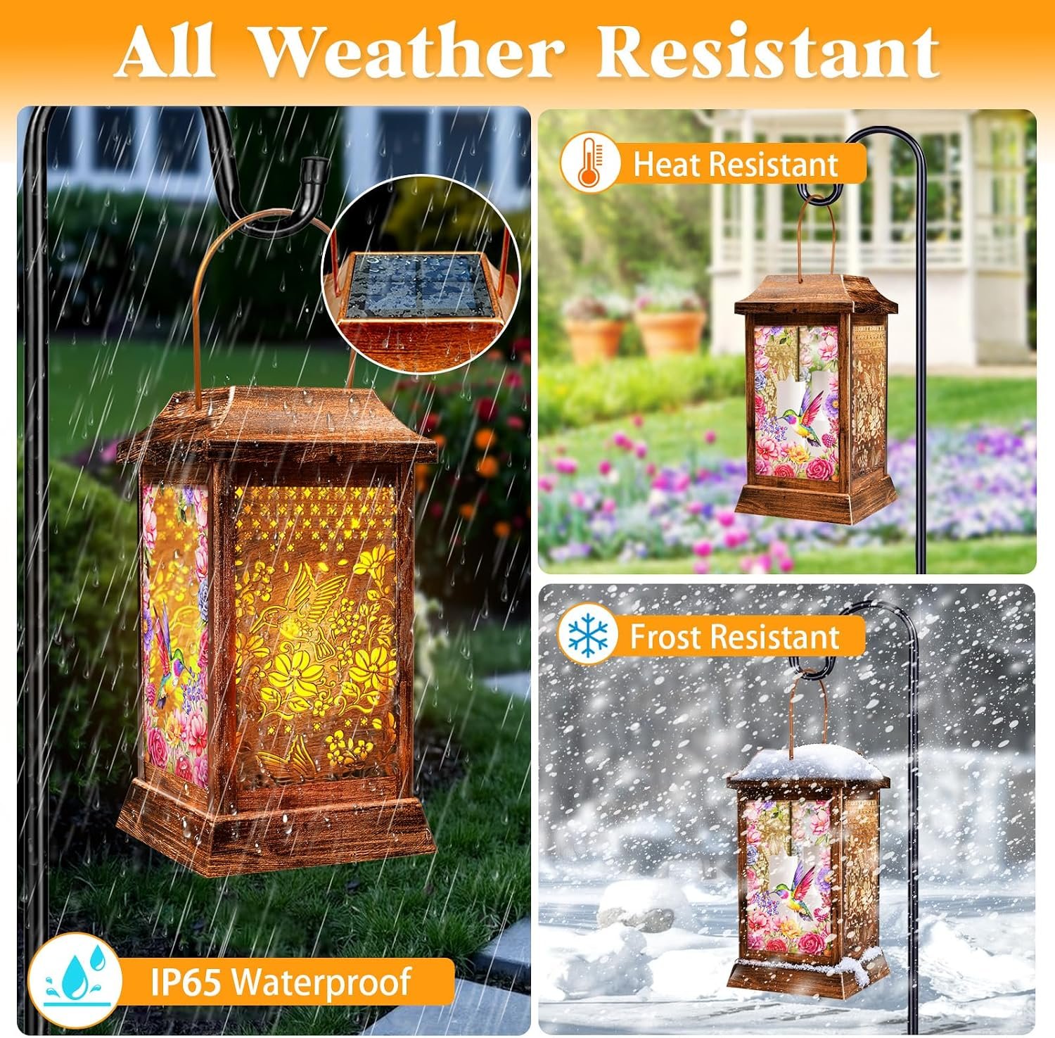 Hummingbird Solar Lanterns Outdoor Waterproof, Metal & Glass Hanging Lights Garden Decor, Birthday Gifts for Mothers Day Women Mom Christmas, Decorative Lights for Outside Yard Patio Backyard Porch - Image 5