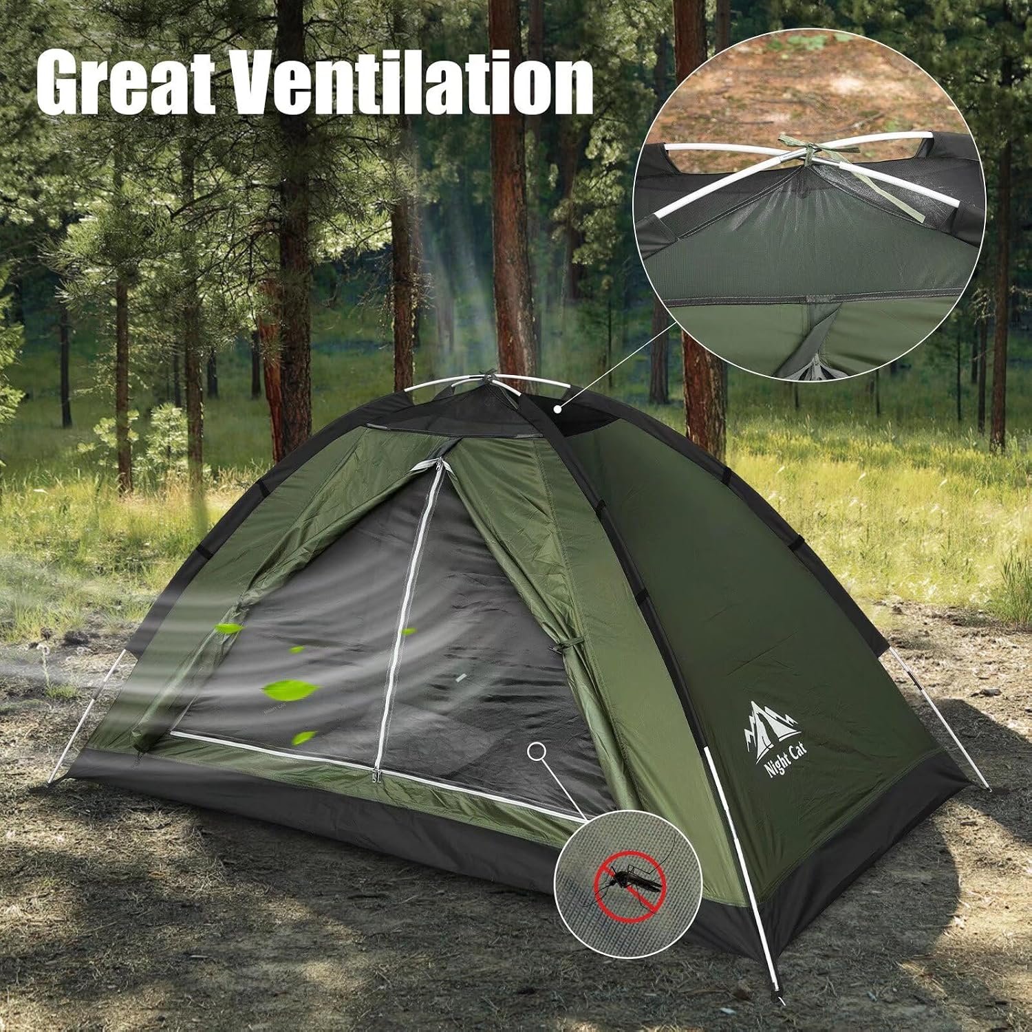Night Cat Backpacking Tent for One 1 to 2 Persons Lightweight Waterproof Camping Hiking Tent for Adults Kids Scouts Easy Setup Single Layer 2.2x1.2m - Image 5