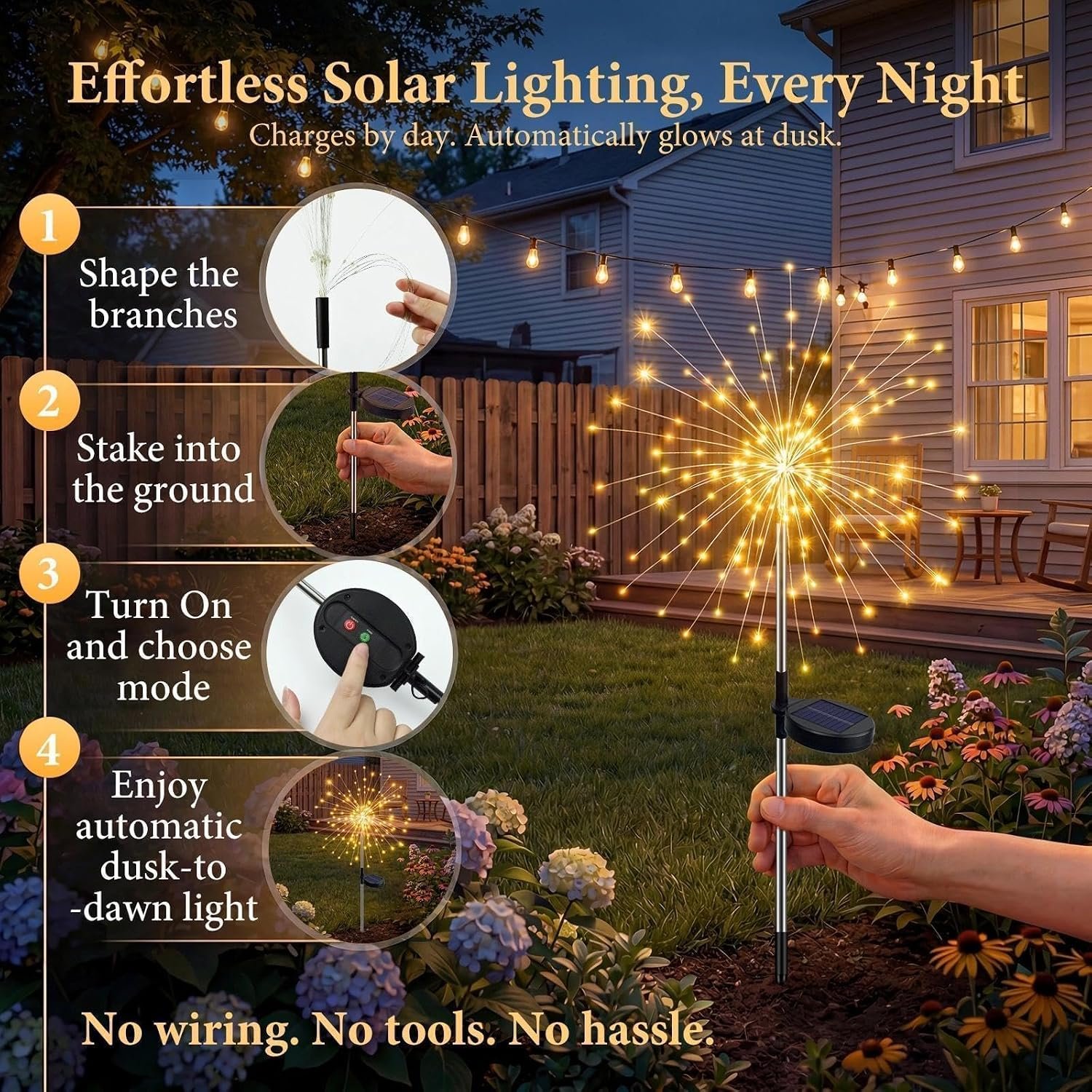 Solar Garden Lights Outdoor 4 Pack, 120LED Solar Starburst Twinkle Firework Lights with 8 Modes,Waterproof Decorative Fairy Light for Yard, Garden, Halloween & Christmas Landscape Decor - Image 7