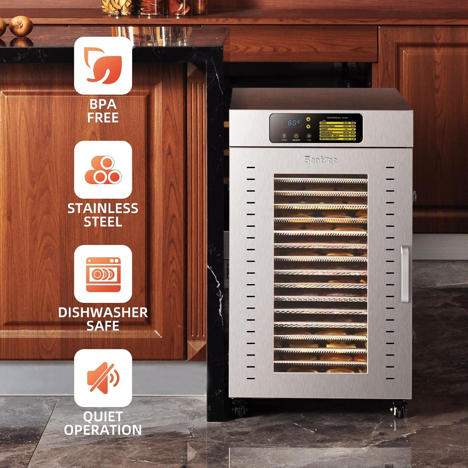 Commercial Food Dehydrator 18 Trays, 2000W Large Capacity 34.42ft² Food Dryer Machine for Jerky, Meat, Fruit, Herbs, Full Stainless Steel Industrial Dehydrater Biltong Maker - Image 3
