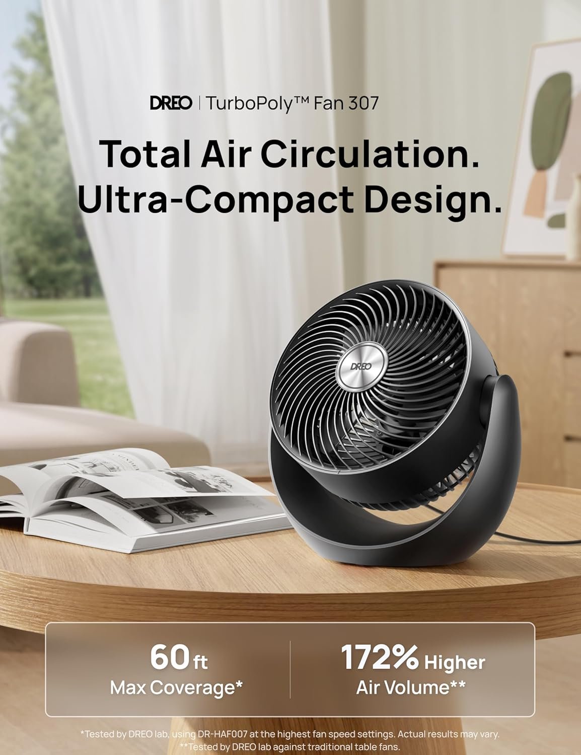 DREO Fan for Bedroom, Table Air Circulator for Whole Room, 11 Inch, 60ft Strong Airflow, 120Β° adjustable tilt, 20db Low Noise, Quiet, 3 Speeds, Desk Fan for Home,Office, Kitchen - Image 2