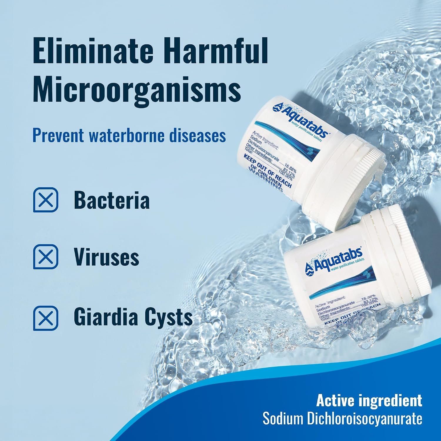 Aquatabs Water Purification Tablets for Drinking - 100 Tablets + 2 Chlorine Test Strips - Water Purifier Starter Kit - for Boat and RV Tanks - By Aquamarine Water Solutions - Image 3
