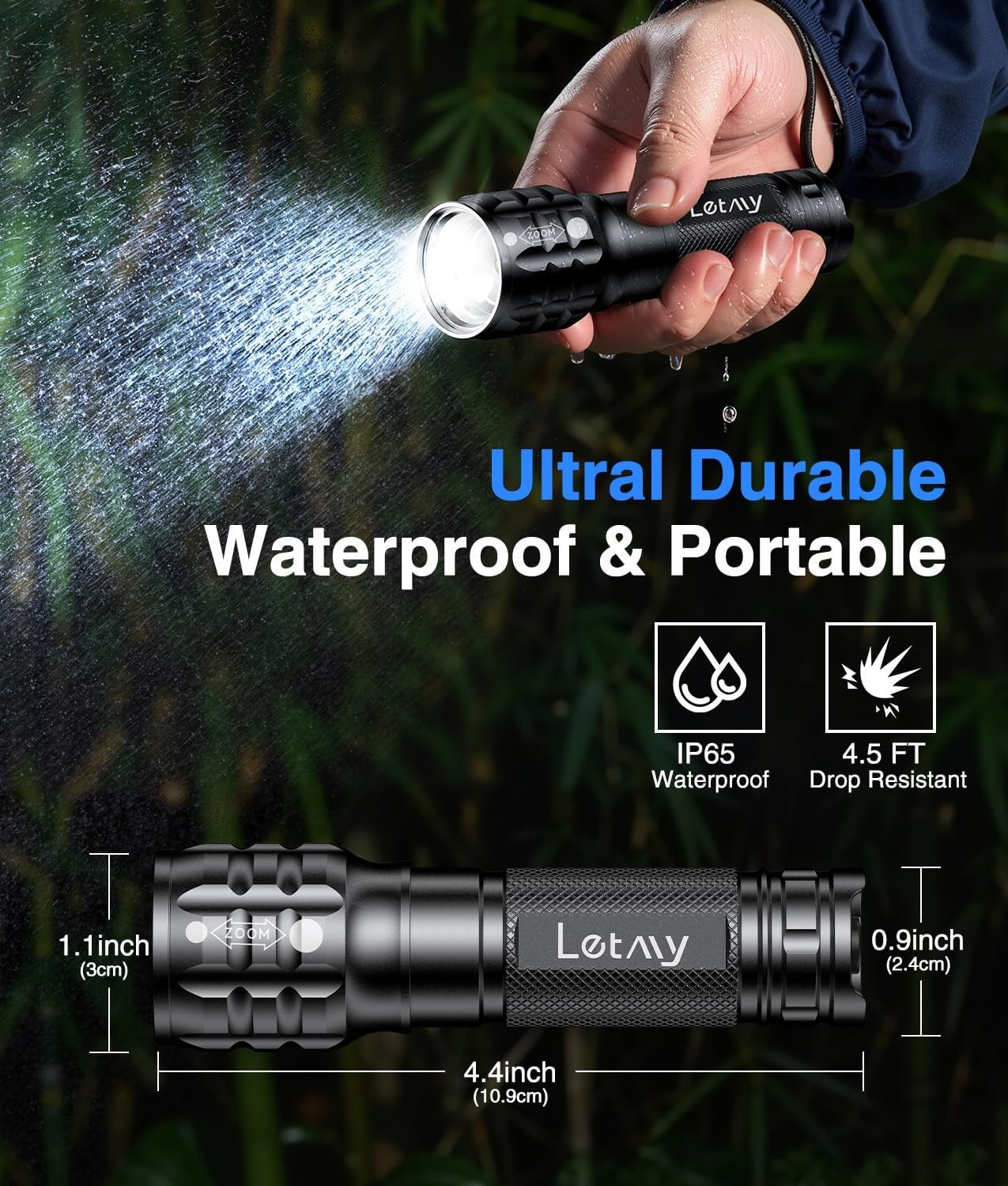 LETMY 4 Pack Rechargeable Flashlights 3 Modes Zoomable LED Flashlights - Image 6