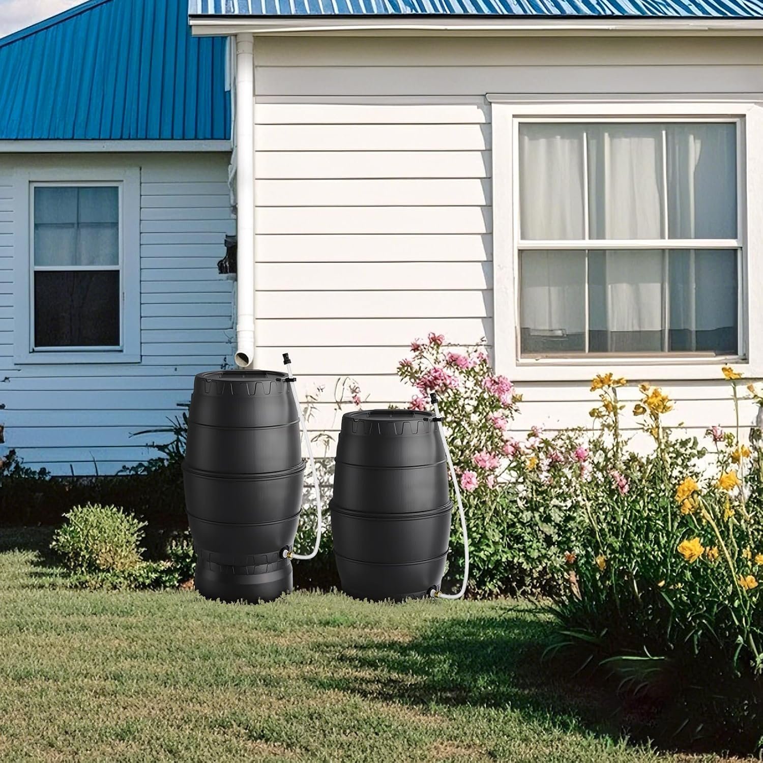 45 Gallon Rain Barrel with Stand for Gutter Rainwater Collection, BPA-Free Water Storage Barrel with Mesh Screen, Spigot and Overflow Valve for Garden Watering and Outdoor Use - Image 6
