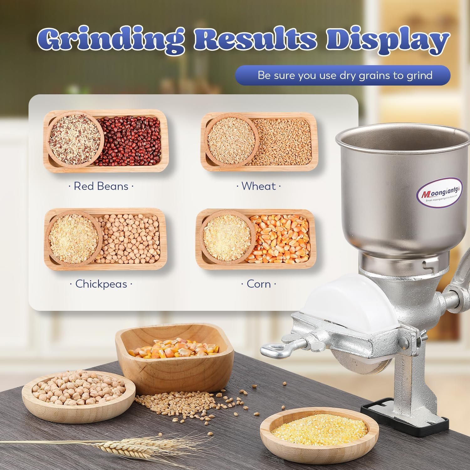 Moongiantgo Corn Grinder Mill Cast Iron Manual Grain Mill Hand Grinder with Large Hopper for Corn Barley Wheat Berries Coffee Chickpeas Poppy Seeds Pepper Dried Beans Animals Feed Home Brewing - Image 4