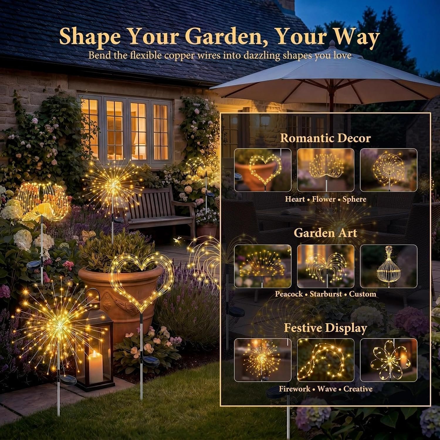 Solar Garden Lights Outdoor 4 Pack, 120LED Solar Starburst Twinkle Firework Lights with 8 Modes,Waterproof Decorative Fairy Light for Yard, Garden, Halloween & Christmas Landscape Decor - Image 4