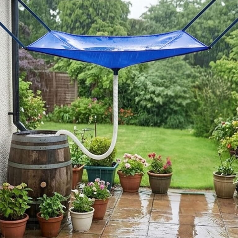 Rainwater Collection System with Hose Rain Catcher Reusable Roof Drain Fitting Tarp Water Diverter, for Lawn Outdoor Backyard Garden Balcony Camping Greenhouse (Blue)