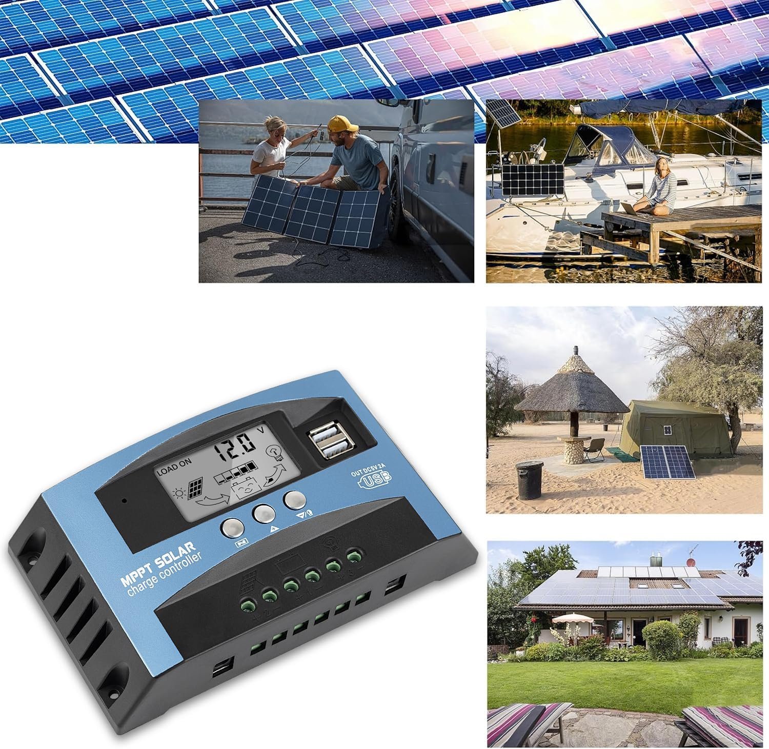 100A MPPT Solar Panel Charging Controller, 12V/24V Auto Solar Battery Charger Controller with LCD Display, Dual USB Port and Timer Setting ON/Off Hours - Image 4
