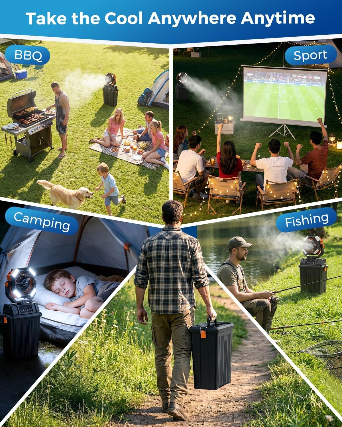 40000mAh Misting Fans for Outside, 15L Large Tank Portable Misting Fan, Battery Powered Outdoor Mister Fan with Remote & LED Light, Wide 270° Coverage for Camping Patio Backyard - Image 7