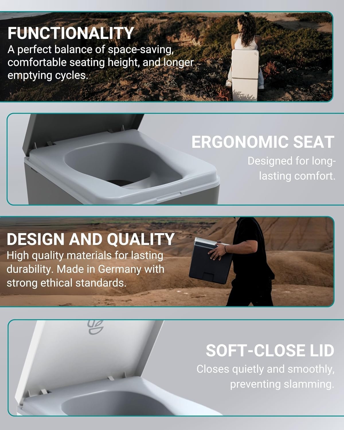 TRELINO Composting Toilet Evo M, Portable Toilet for Camping & Outdoor, Odorless, 1.3 gal & 2.1 gal Capacity, 13 x 15.4 x 14.2 inches - Image 4