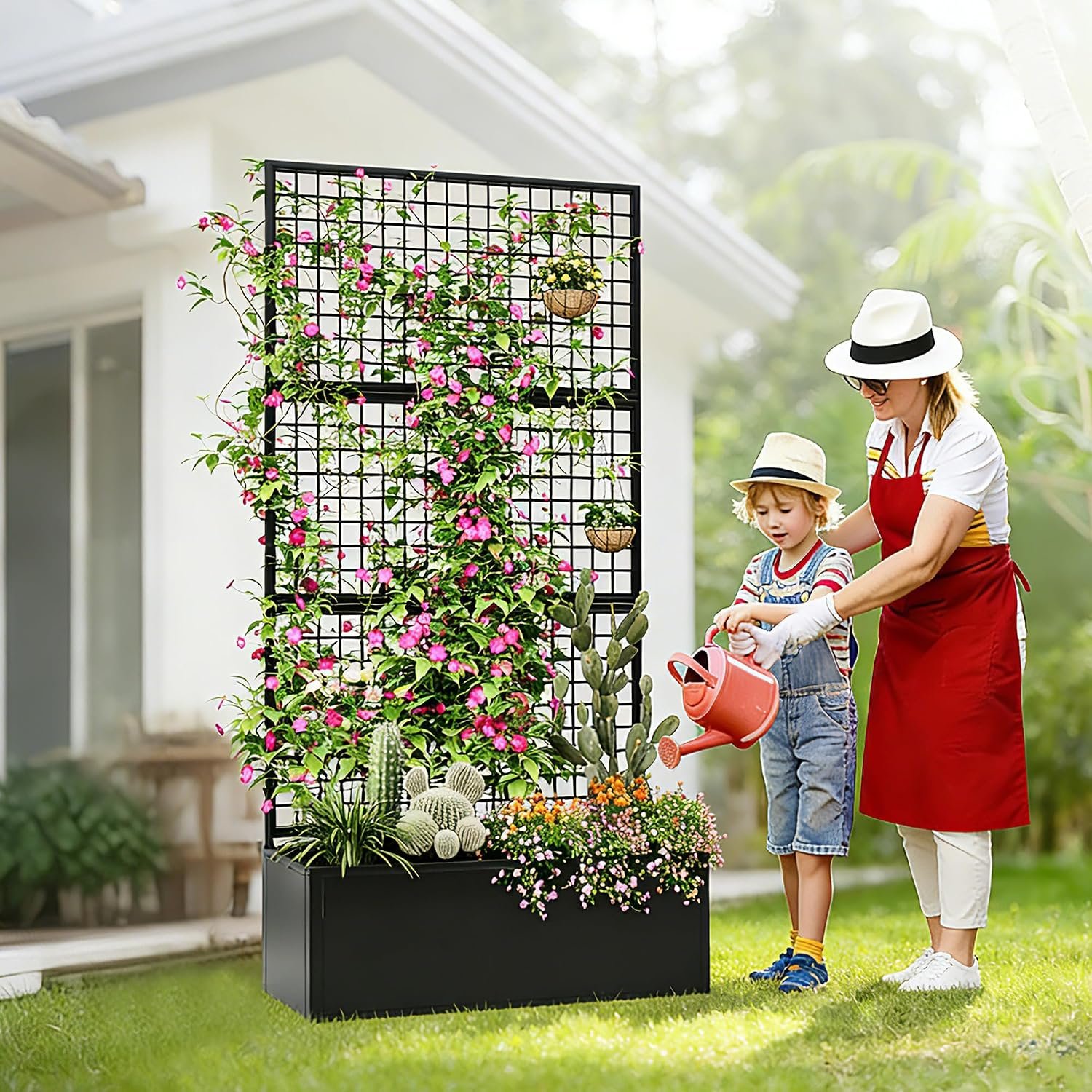 Privacy Planters for Patio – Metal Raised Garden Bed with Trellis and Privacy Screen, 71" x 35" x 16" Planter Box with Drainage Holes for Climbing Plants, Vegetables, and Vines, Outdoor Backyard Black - Image 3