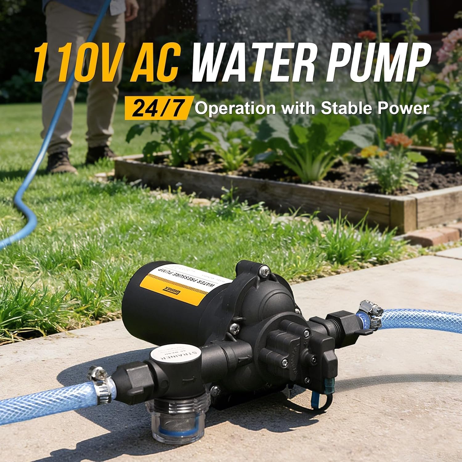12V RV Water Pump, 5.0 GPM 55 PSI Diaphragm Pump, 20Volt Quiet Fresh Water Pump with Pressure Switch, Self Priming Pressure Pumps for RV Camper Boat Marine Food Truck, Dark Grey - Image 2