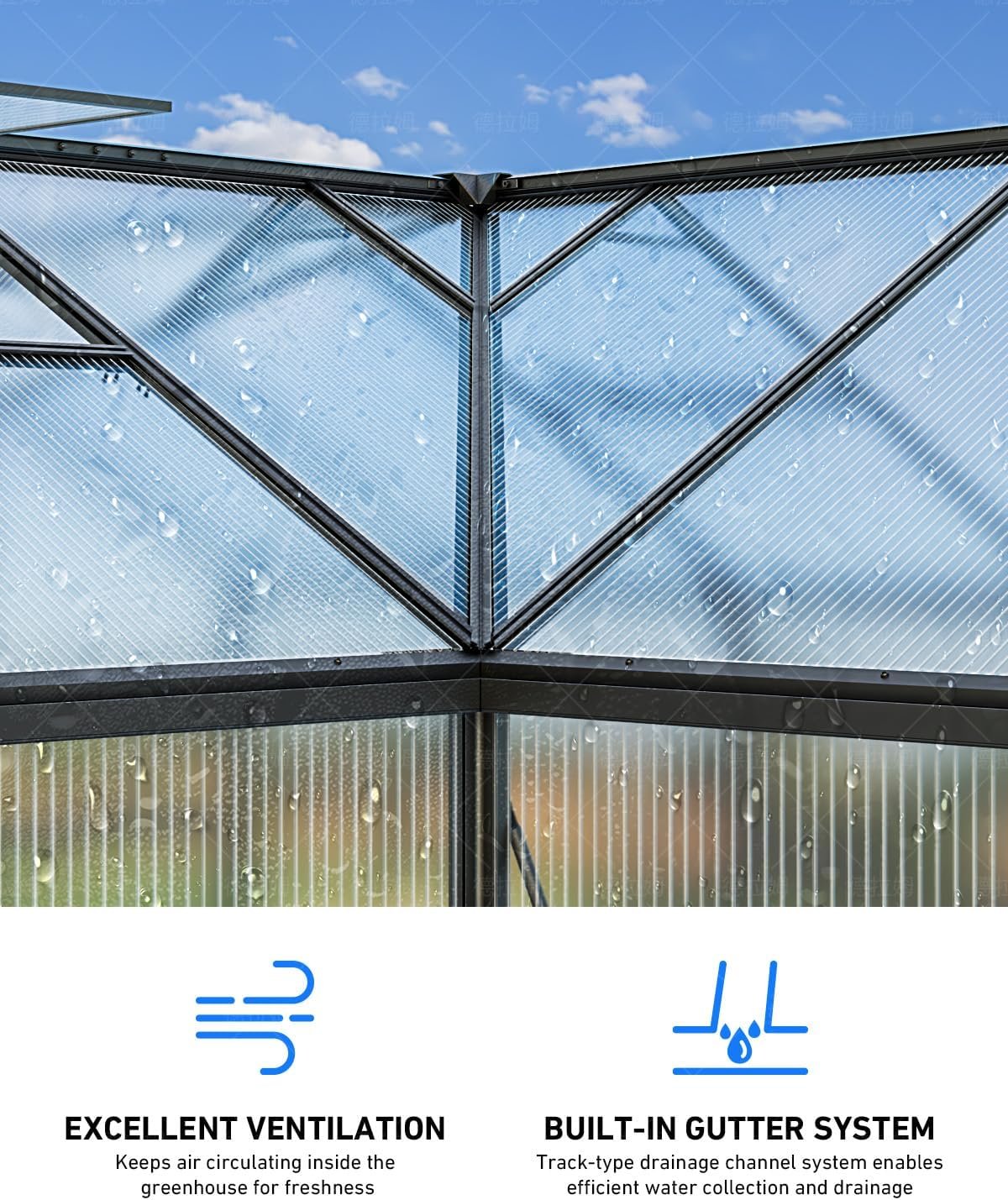 12x12 FT T-Shape Greenhouses, Polycarbonate Green House with UV Protection - Image 7