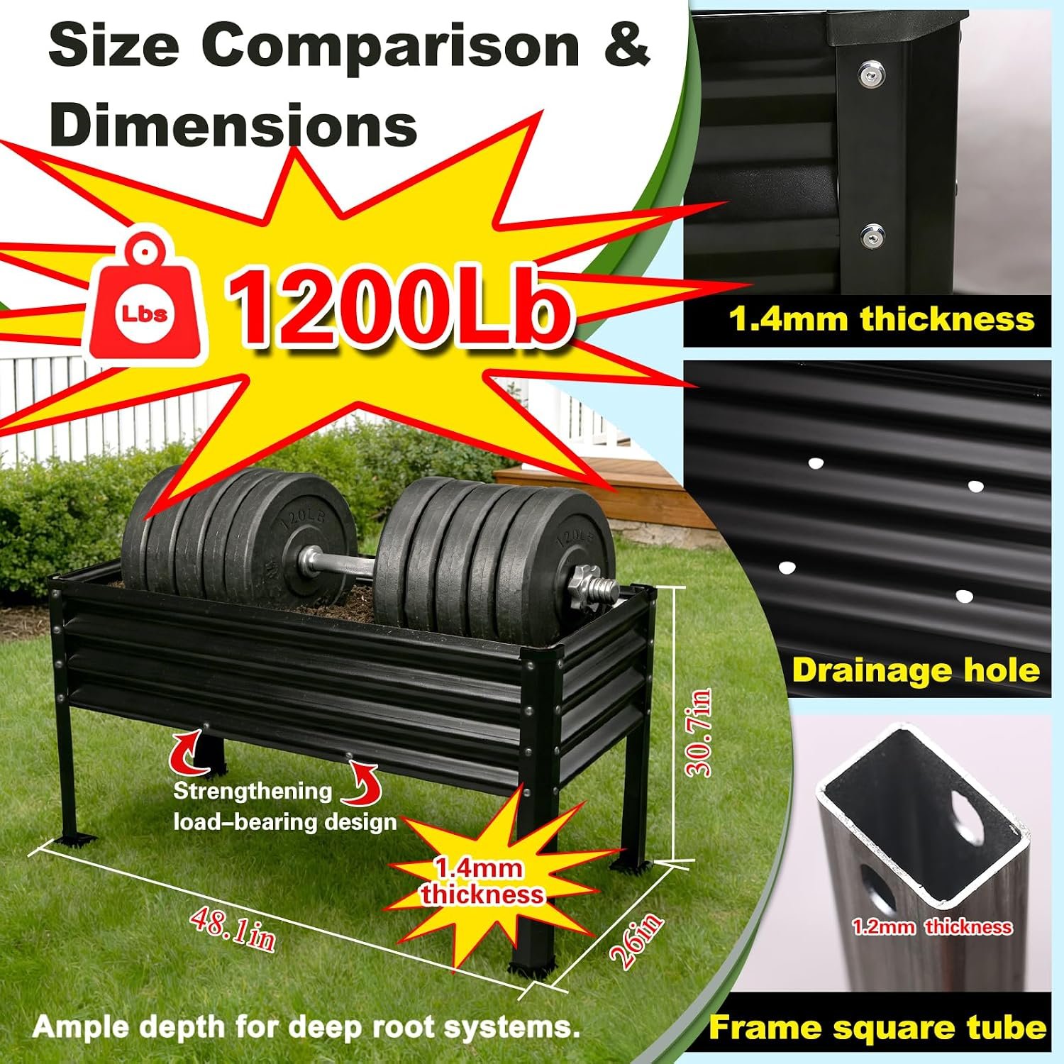 Large Galvanized Raised Garden Bed Outdoor with Legs, Load Capacity 1200LB, 48x26x30in Raised Garden Bed, for Backyard/Patio/Balcony/Gardening/Vegetables Flowers, Black - Image 2