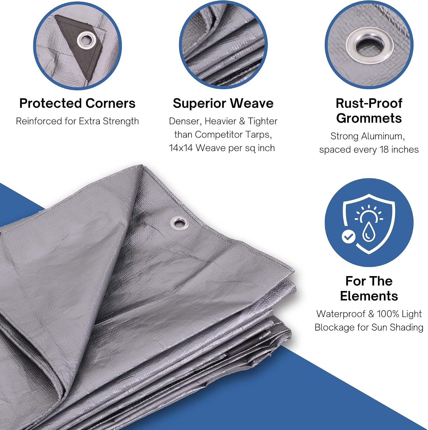 KOTAP 12x25 ft Heavy-Duty Silver Tarp, 11-mil, Waterproof, TRS-1225 - Image 3