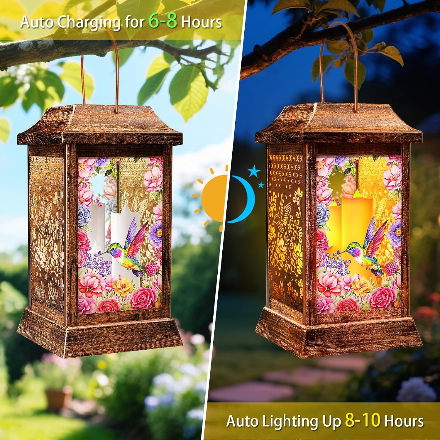 Hummingbird Solar Lanterns Outdoor Waterproof, Metal & Glass Hanging Lights Garden Decor, Birthday Gifts for Mothers Day Women Mom Christmas, Decorative Lights for Outside Yard Patio Backyard Porch - Image 6