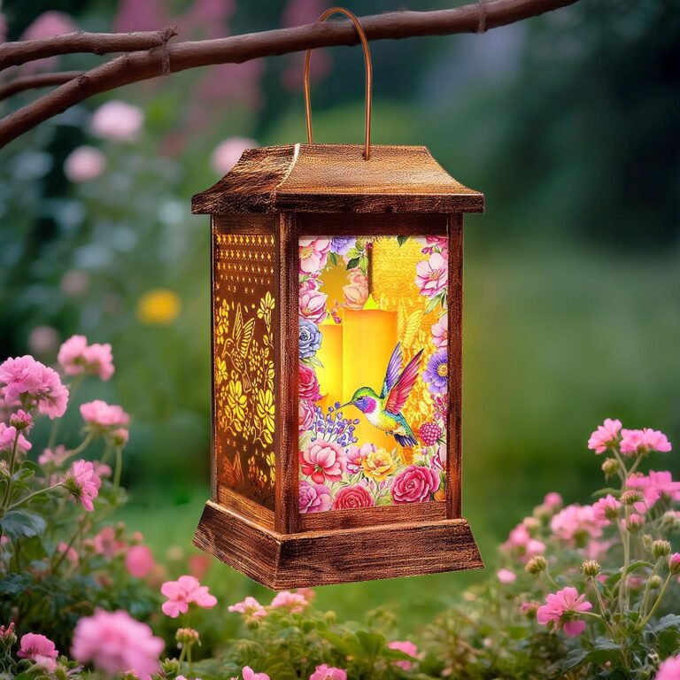 Hummingbird Solar Lanterns Outdoor Waterproof, Metal & Glass Hanging Lights Garden Decor, Birthday Gifts for Mothers Day Women Mom Christmas, Decorative Lights for Outside Yard Patio Backyard Porch