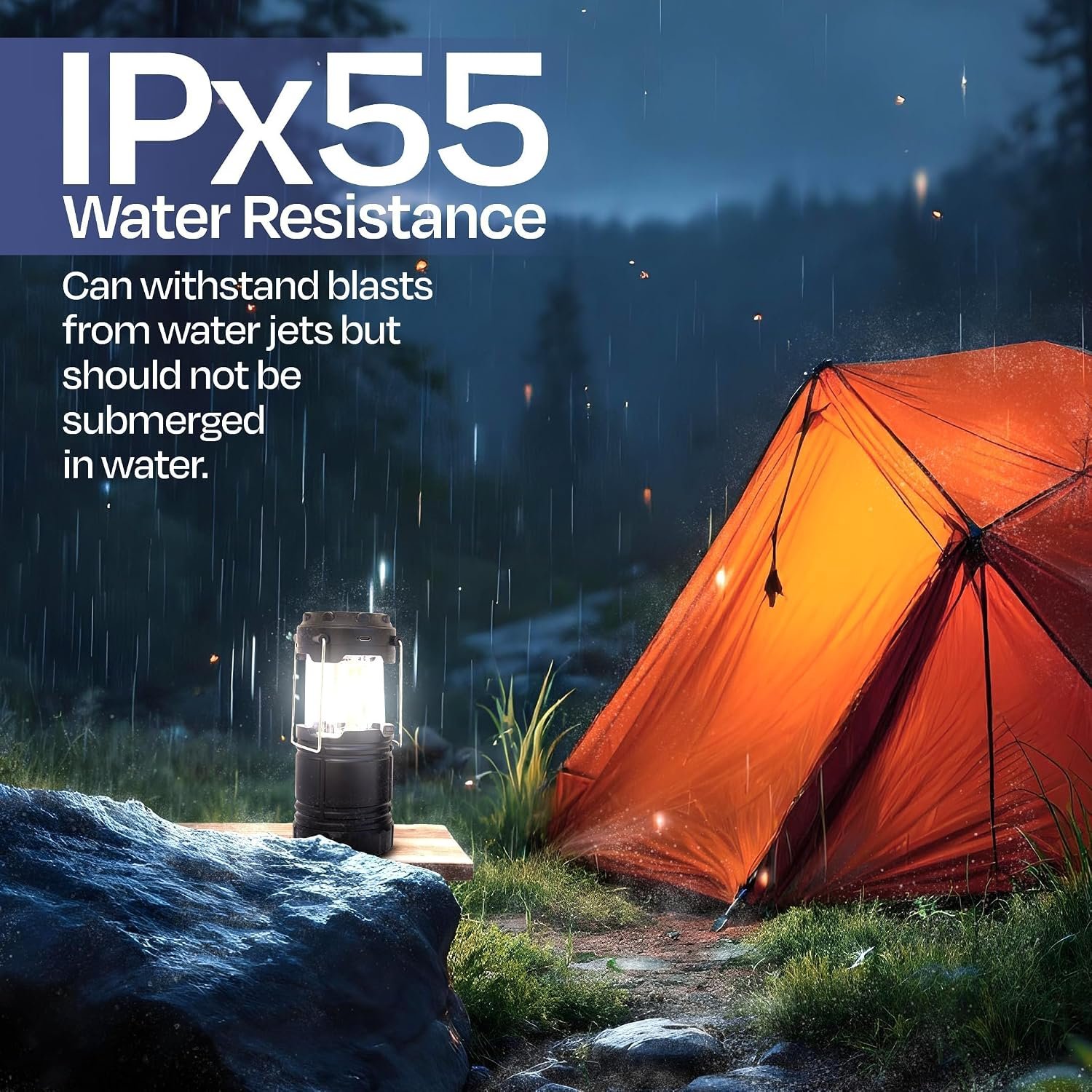 Rechargeable Camping Lantern, Pack of 2 - LED Camping Lantern Battery Powered, Waterproof Solar Lantern for Emergency, Hiking & Power Outages | USB-C Rechargeable, Collapsible, 360° Light - Image 4