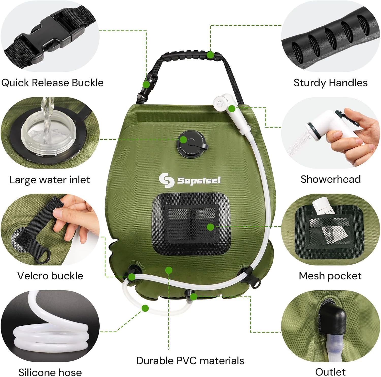 sapsisel Camping Shower Bag, 5 Gal/20L Solar Heating Camping Shower with Upgraded Hose and Shower Head,Portable Shower for Camping,Solar Shower - Image 5