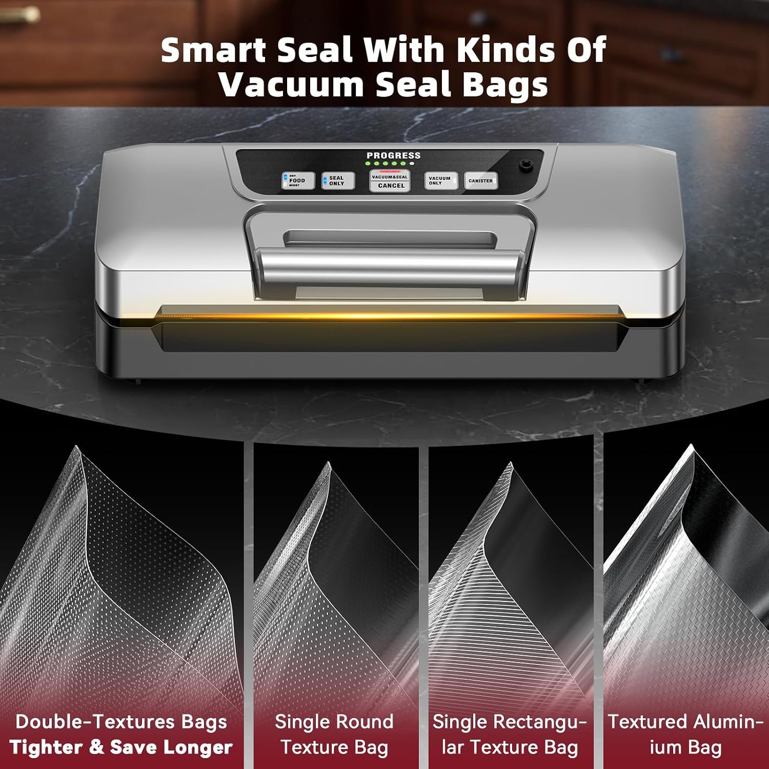 Next Gen Vacuum Sealer Machine, Potane Double Pump Food Vacuum Saver With Smart Visual Status System, Full Auto/Manual Functions, Built-in Safety Cutter&Guided Seal Bar, Start Kit Bags to Seal a Meal - Image 7