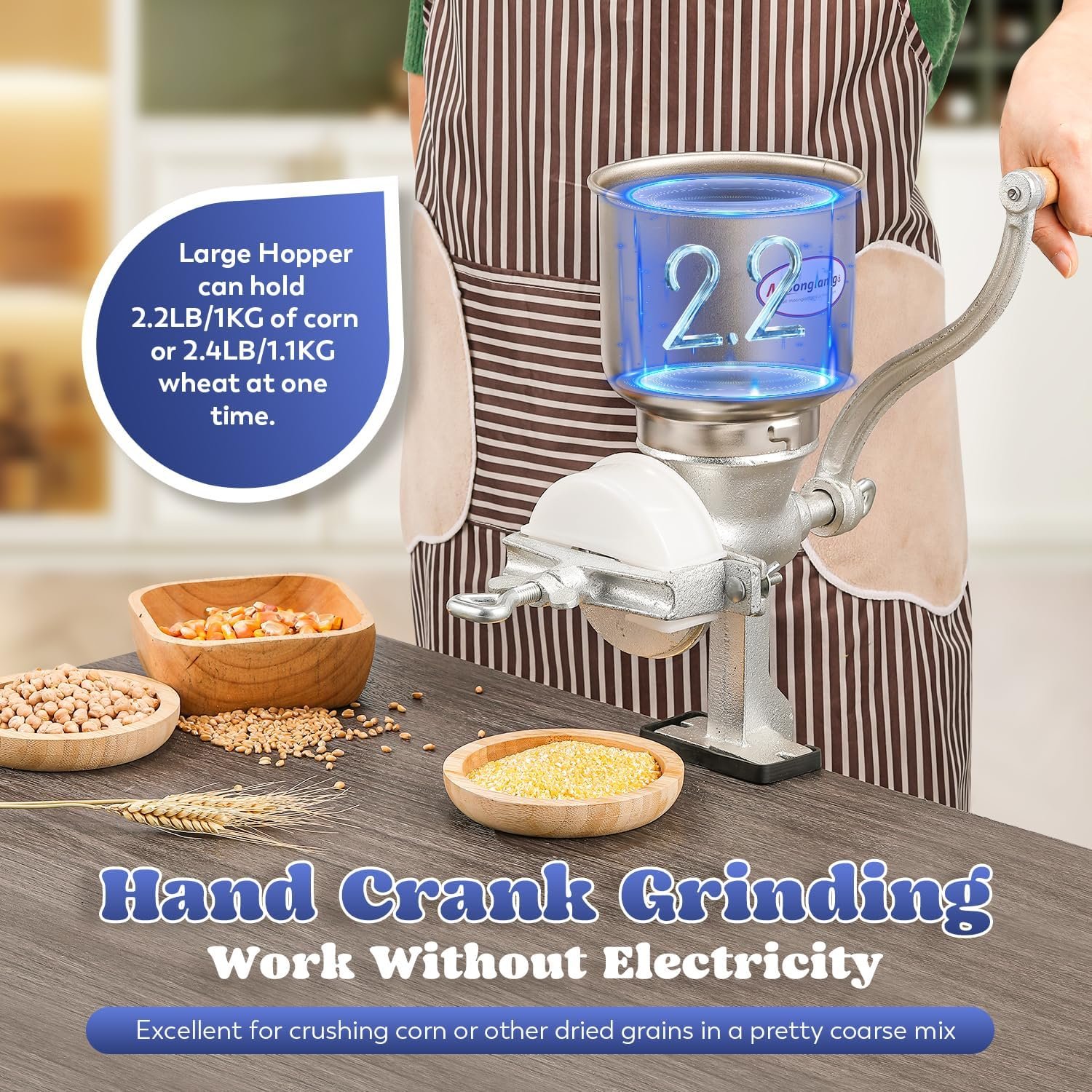 Moongiantgo Corn Grinder Mill Cast Iron Manual Grain Mill Hand Grinder with Large Hopper for Corn Barley Wheat Berries Coffee Chickpeas Poppy Seeds Pepper Dried Beans Animals Feed Home Brewing - Image 2
