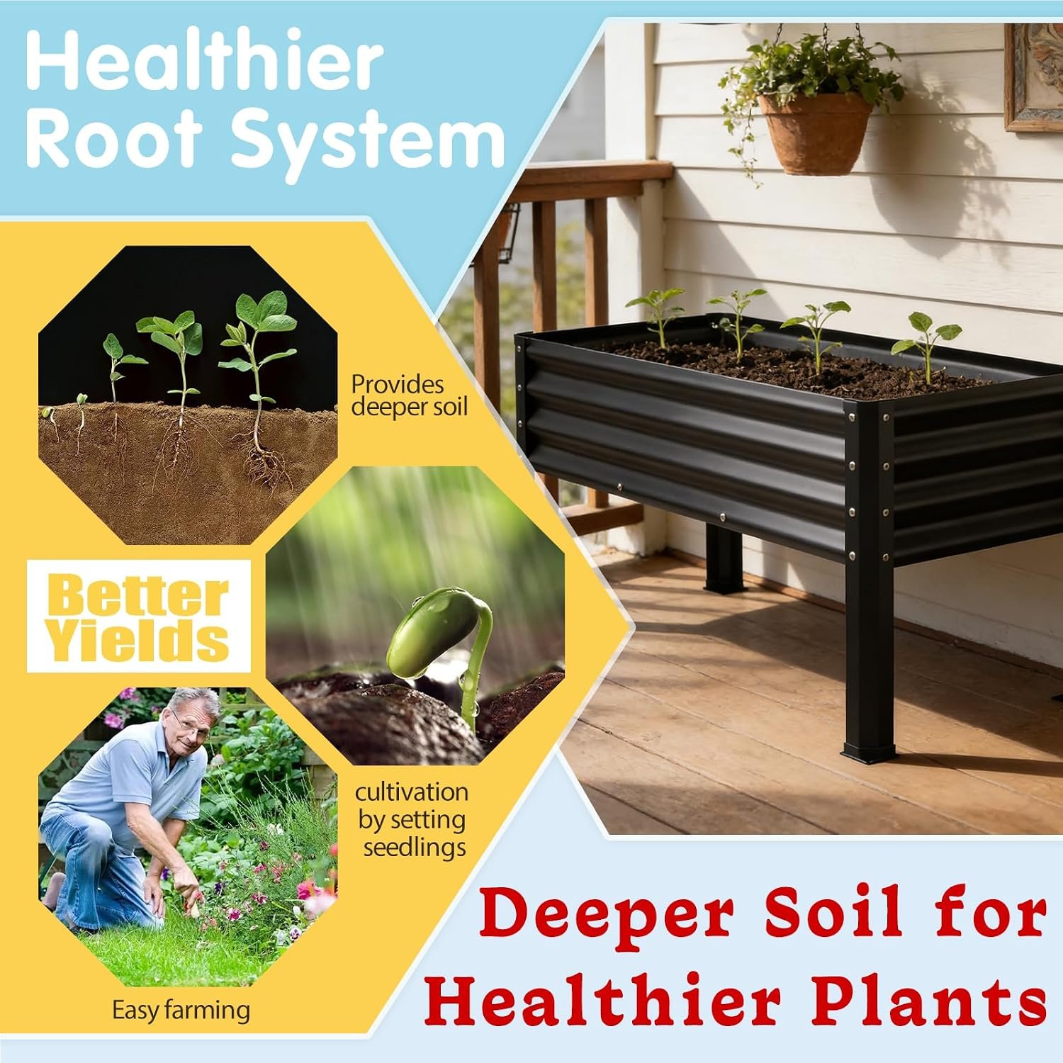 Large Galvanized Raised Garden Bed Outdoor with Legs, Load Capacity 1200LB, 48x26x30in Raised Garden Bed, for Backyard/Patio/Balcony/Gardening/Vegetables Flowers, Black - Image 5
