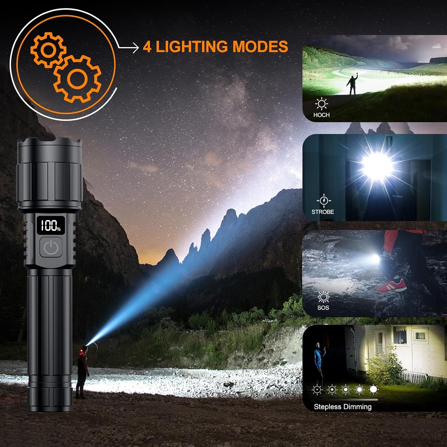 Relybo LED Flashlight Rechargeable 100000 High Lumens,12H & Long Range - Image 4
